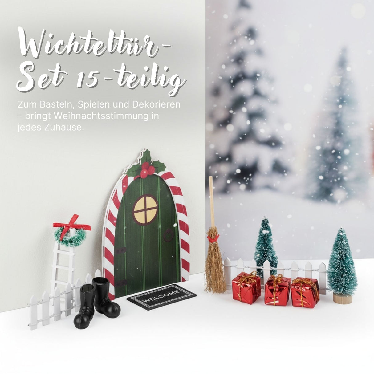 15-tlg. Wichteltür-Set Weihnachtsdeko Miniaturwelt Elfentür-Zubehör
