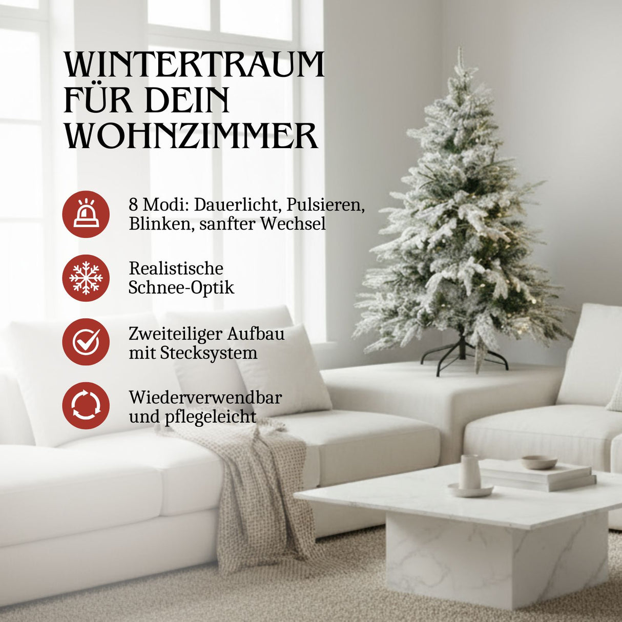 Weihnachtsbaum 120cm mit Schnee und LED Kunsttanne Christbaum Tanne