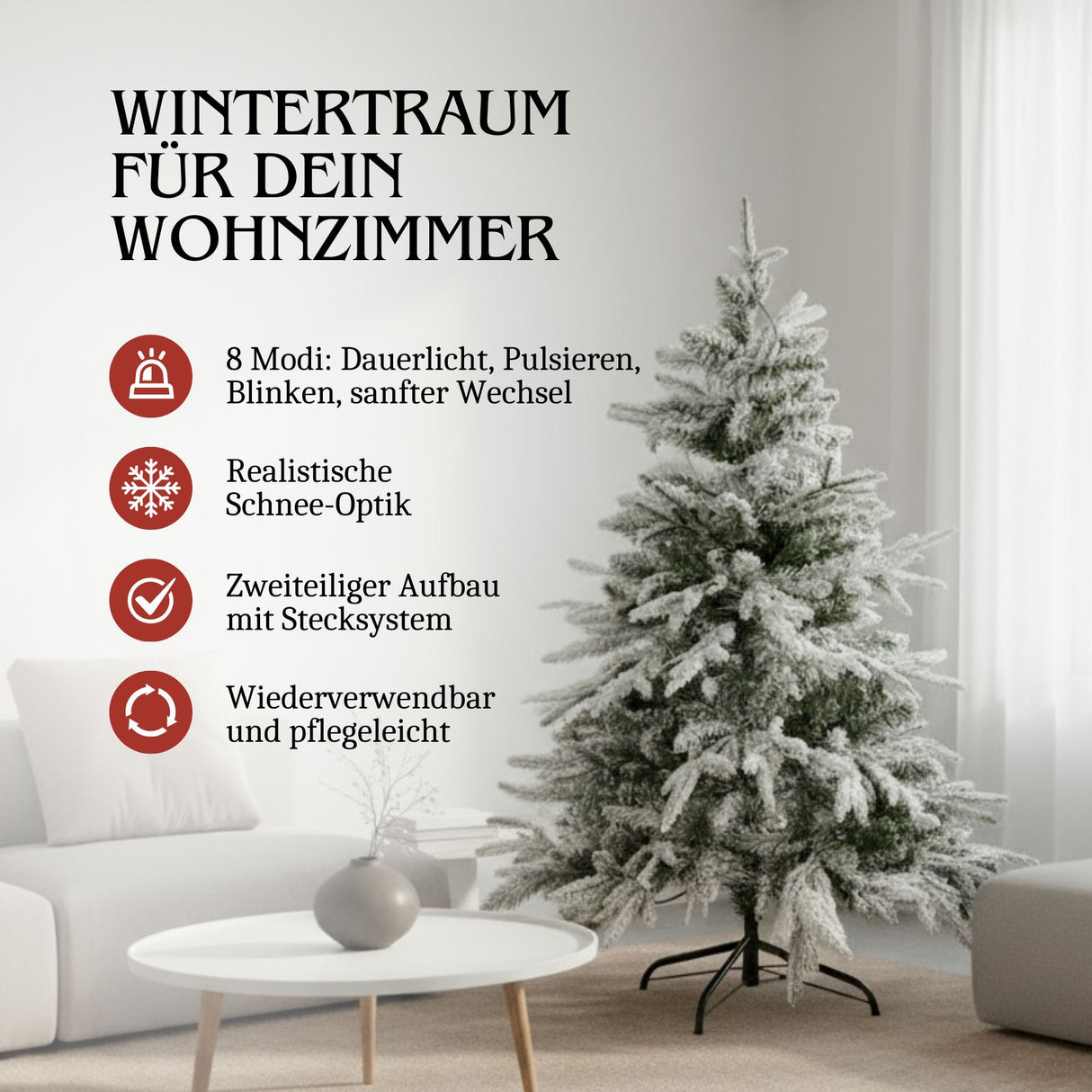 Weihnachtsbaum 150cm mit Schnee und LED Christbaum Tanne Kunsttanne