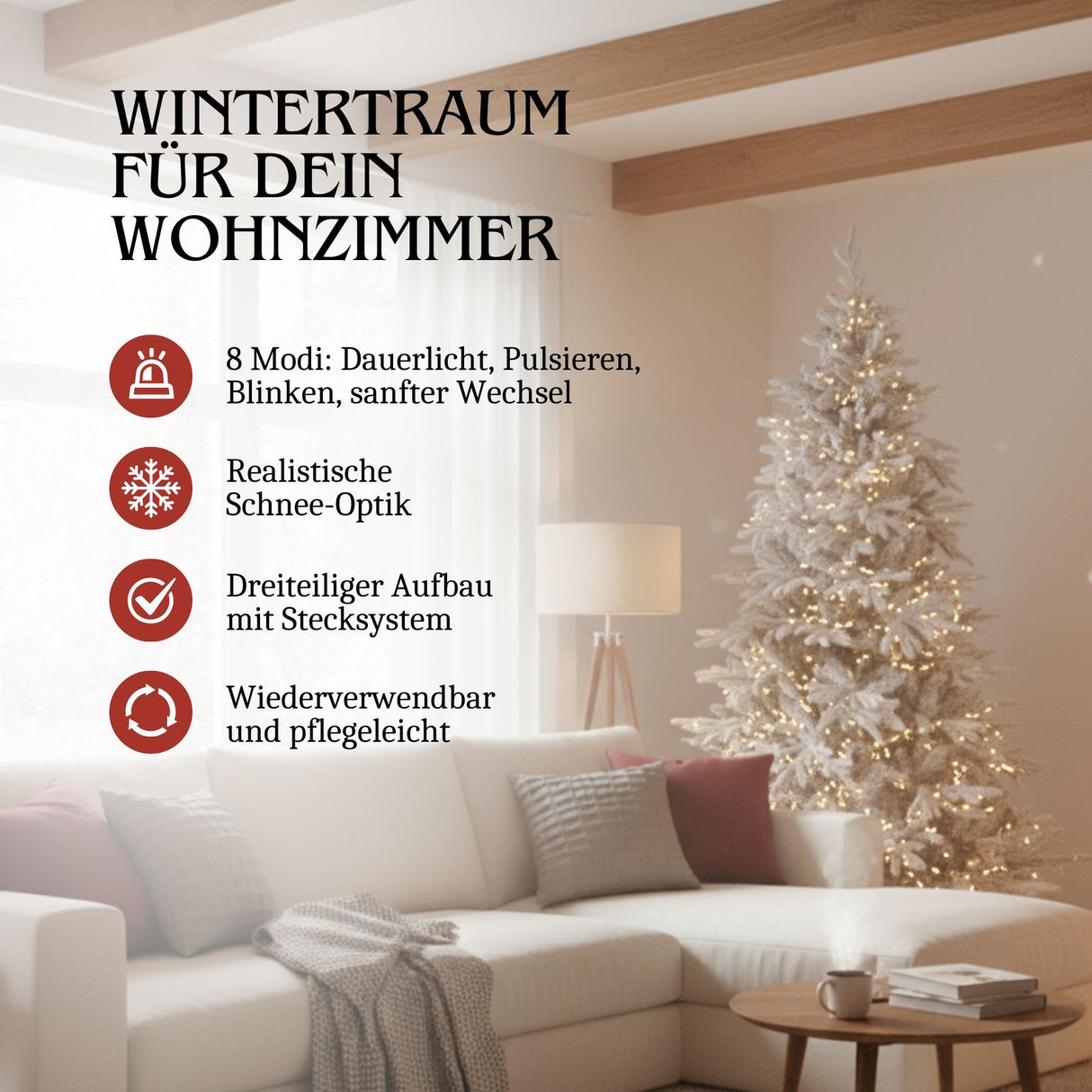 Weihnachtsbaum 180cm mit Schnee und LED Christbaum Kunsttanne Tanne