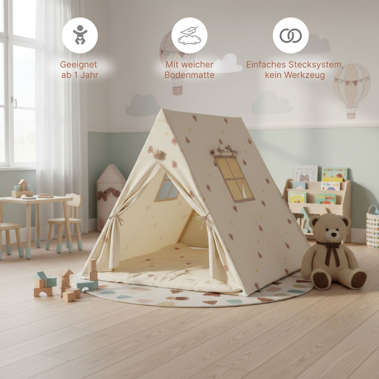 Spielzelt Kinderzelt Kuschelzelt Tipi für Kinder Indoor-Zelt Spielhaus