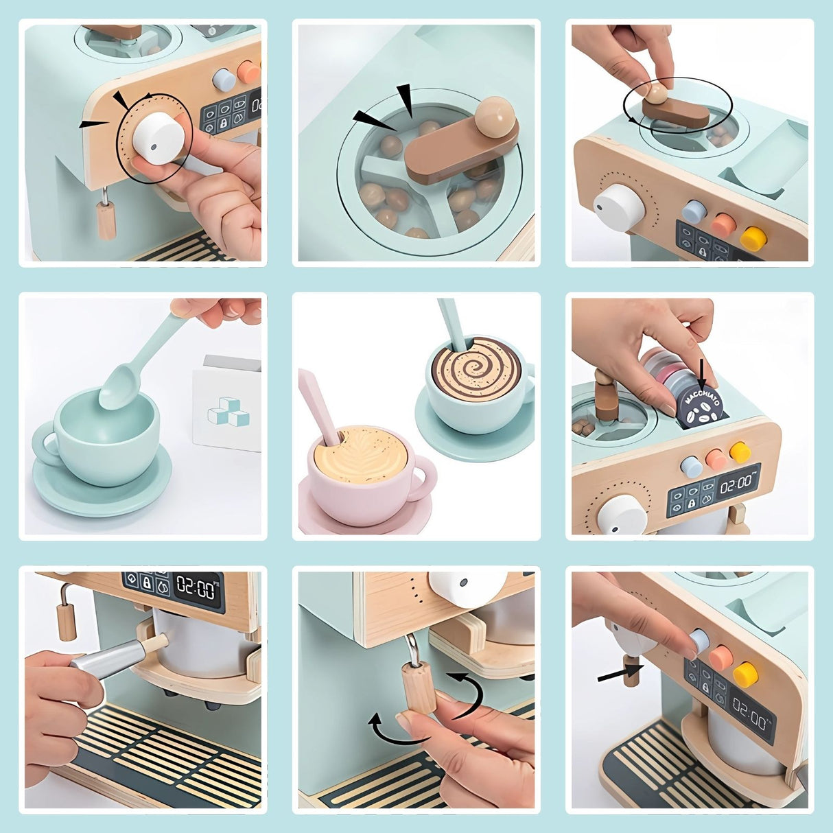 Kinder Spielzeug-Kaffeemaschine aus Holz mit Zubehör Kaffeeautomat