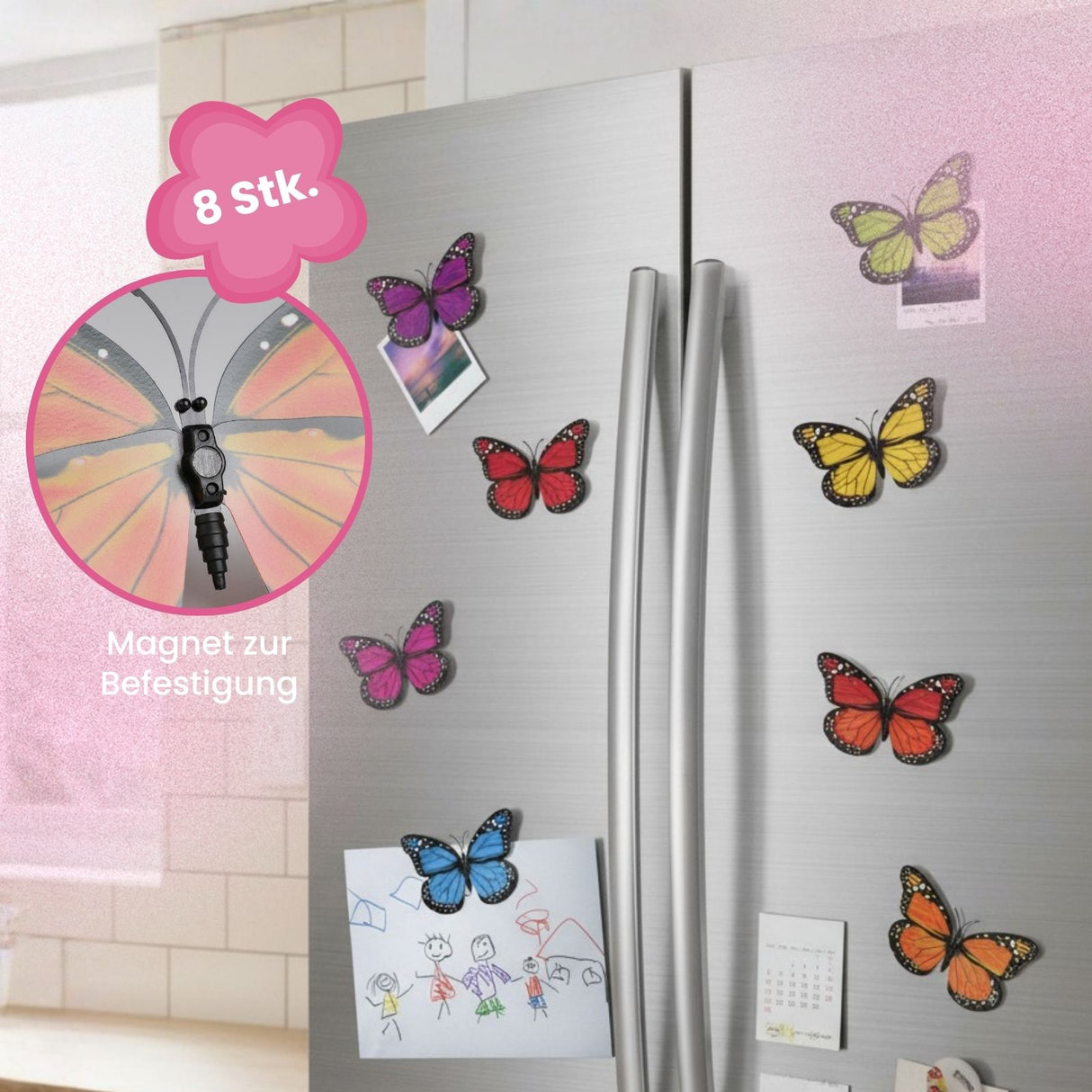 8er Magnet-Set Deko-Schmetterling Monarchfalter-Magnet Kühlschrankmagnet
