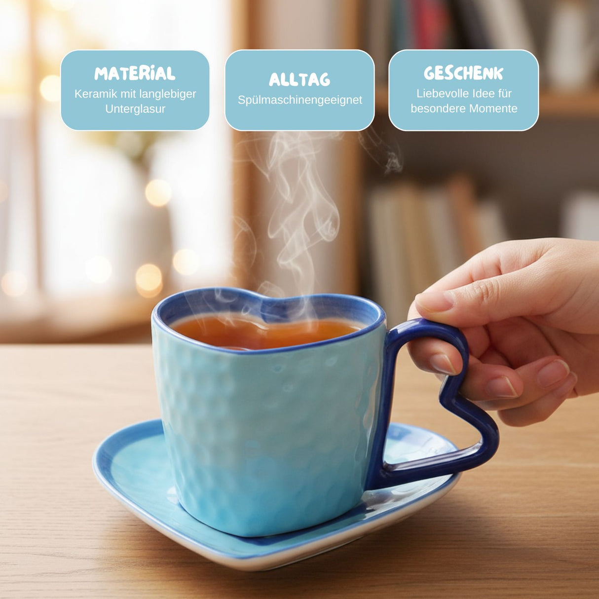 Herztasse mit Untertasse Teetasse Henkeltasse Becher Kaffeetasse
