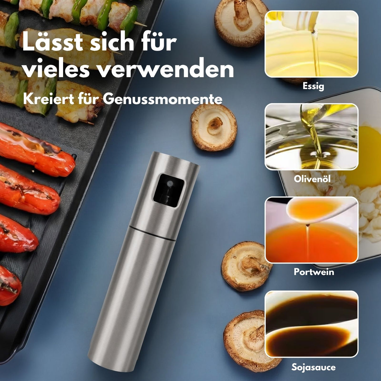 Edelstahl-Ölsprühflasche Essig-Sprüher Ölspender Ölzerstäuber