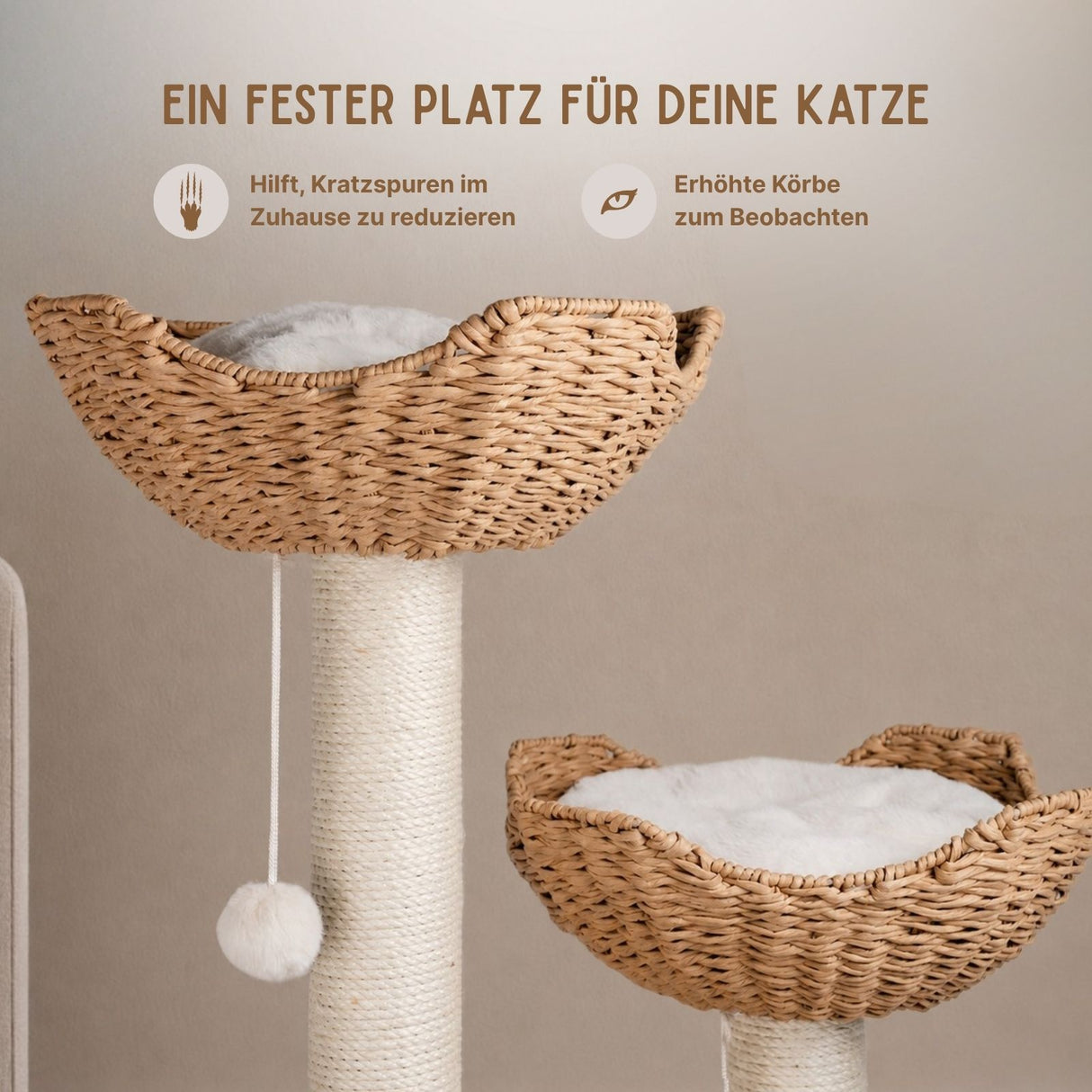 Kratzbaum mit Körben und Rondell Kletterbaum Katzenbaum Katzenspielzeug