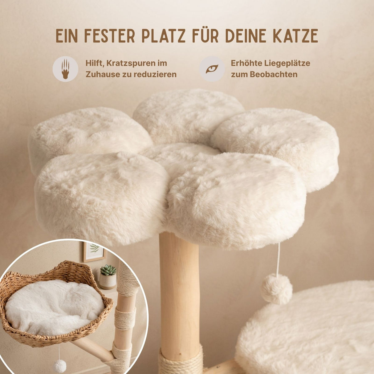 Kratzbaum mit Korb und Höhlen Katzenbaum Kletterbaum Katzenspielzeug
