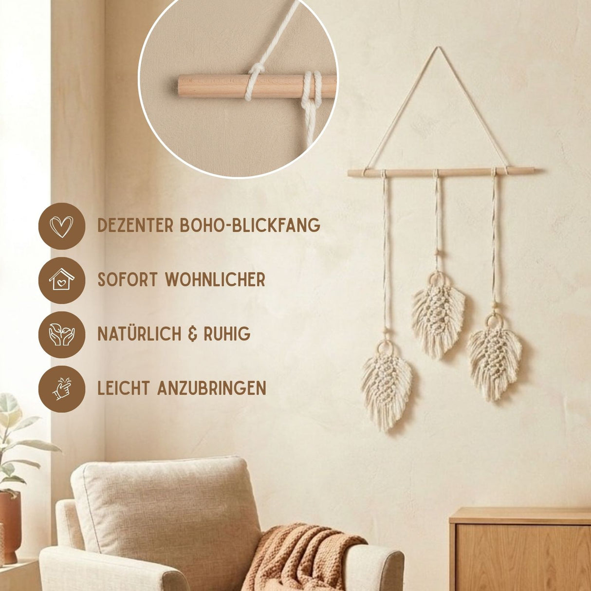 Makramee-Wandbehang Boho-Wanddeko Makramee-Hängedeko Boho-Wandhänger
