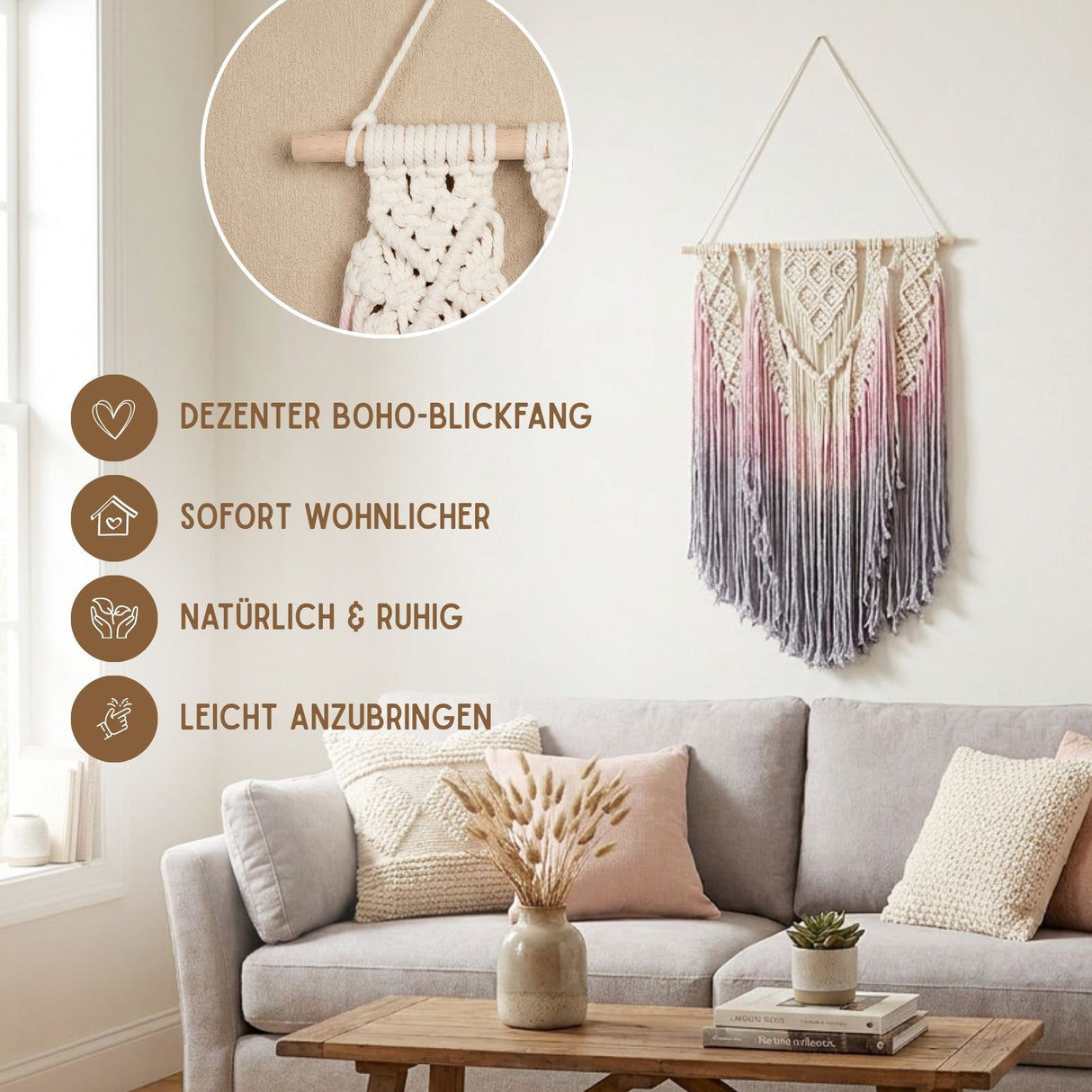 Makramee-Wandbehang Boho-Wandhänger Makramee-Hängedeko Boho-Wanddeko