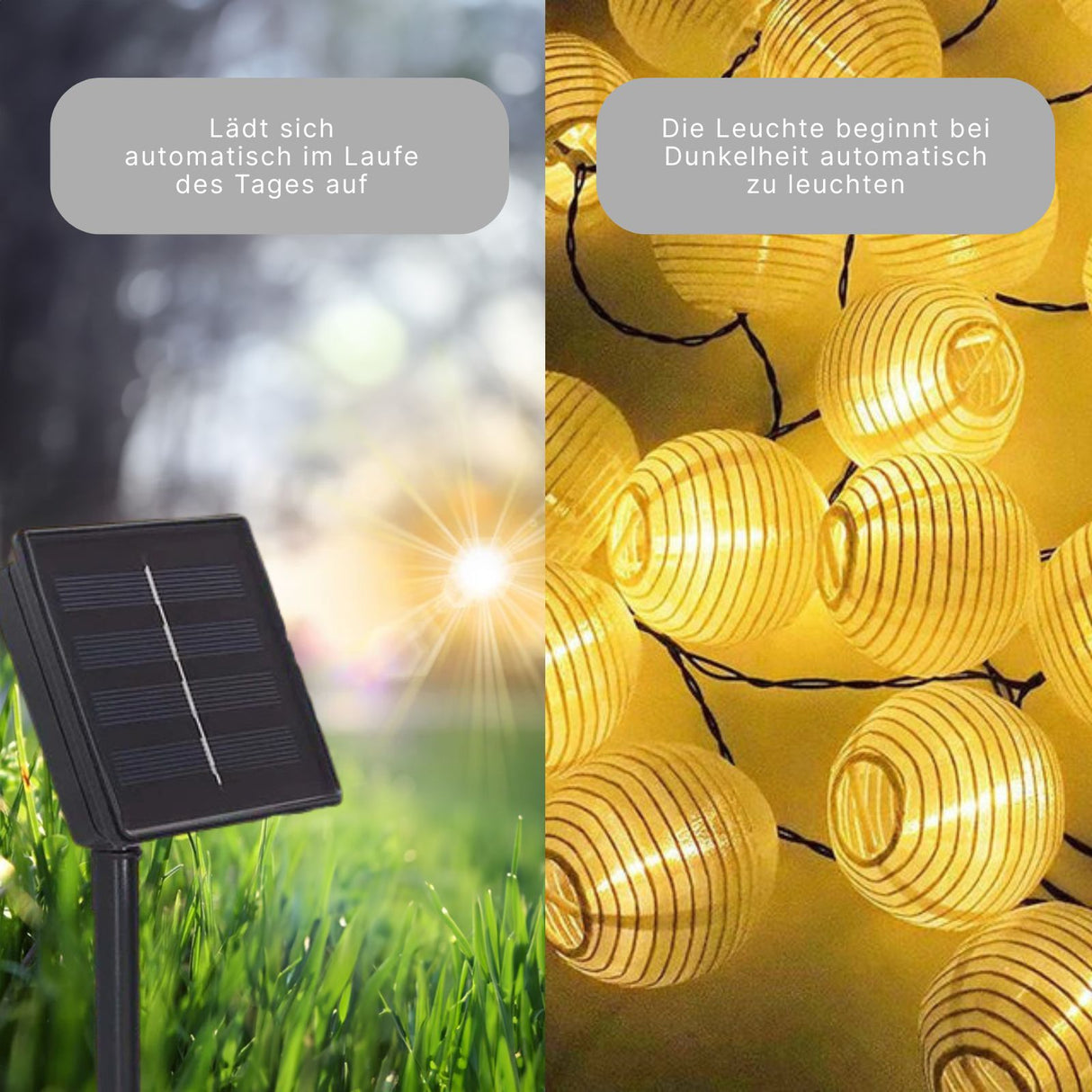 LED-Solar-Gartenbeleuchtung 6.5m Lampion-Dekoleuchte Outdoorleuchte