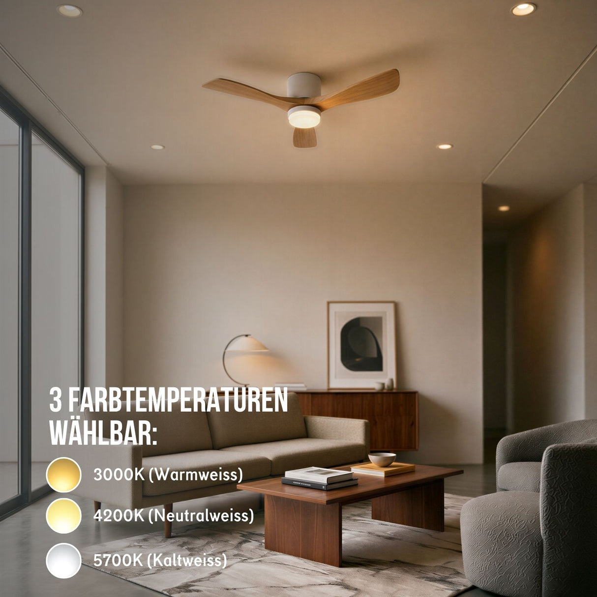 Holz-Deckenventilator LED-Deckenventilator Deckenlüfter Deckengebläse