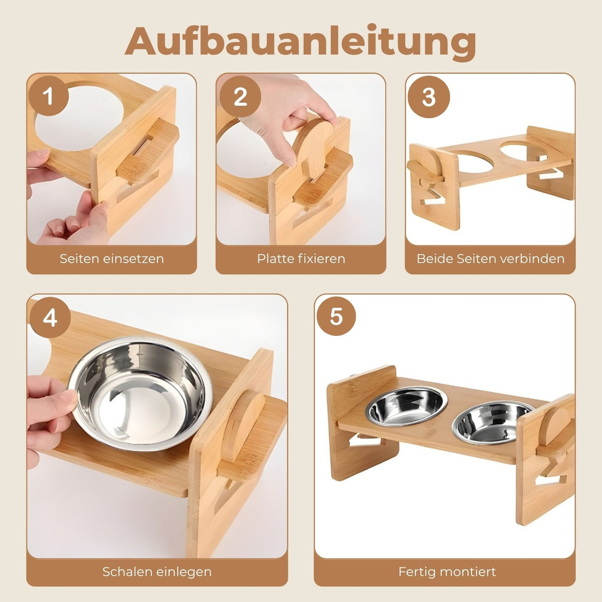 Doppelnapf aus Holz Verstellbarer Futternapf Futterstation Fressnapf