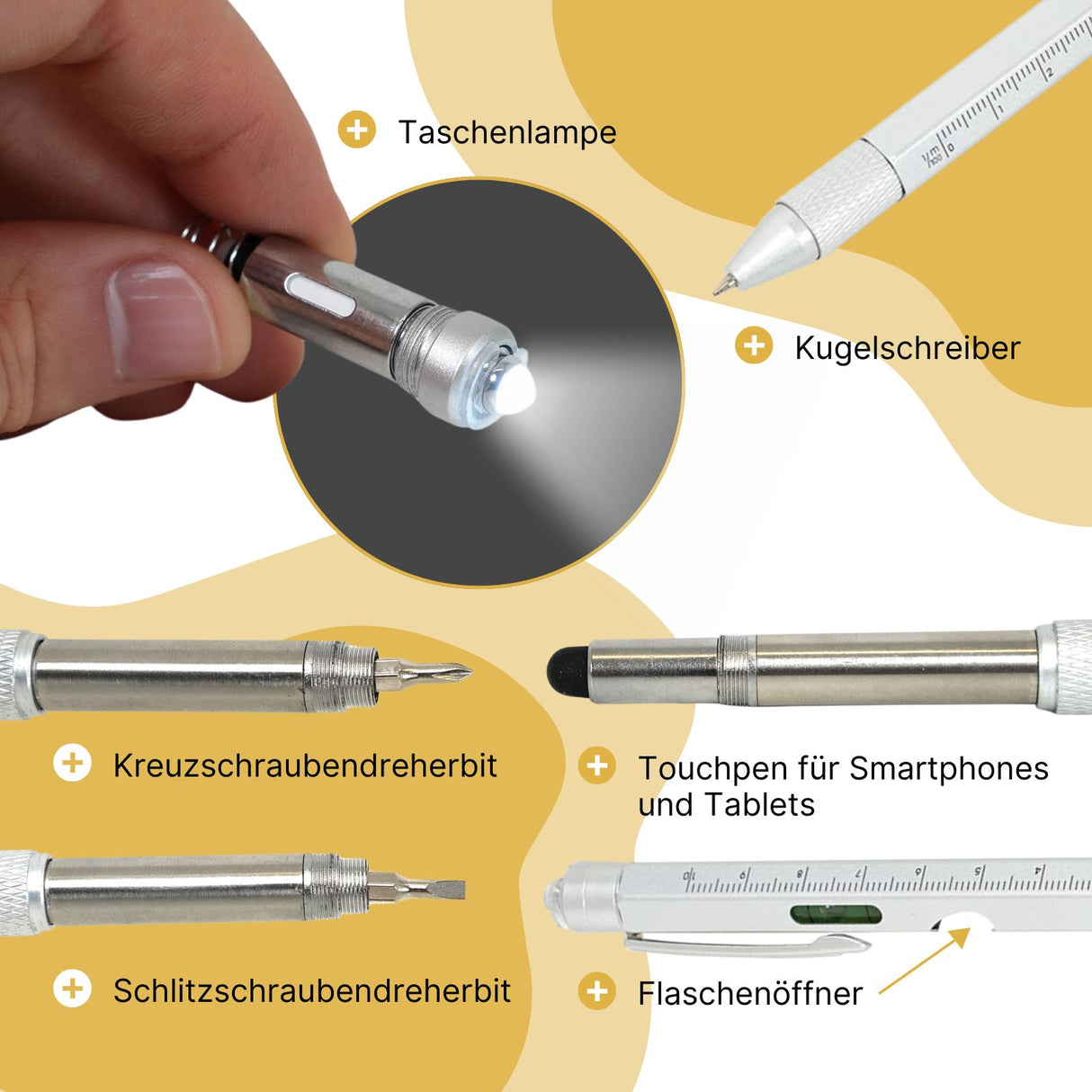 8in1 Multi-Kugelschreiber Multifunktionsstift Touchpen Wasserwaage Schraubendreher