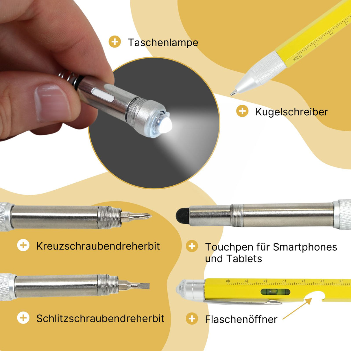 8in1 Multi-Kugelschreiber Multifunktionsstift Touchpen Wasserwaage Schraubendreher