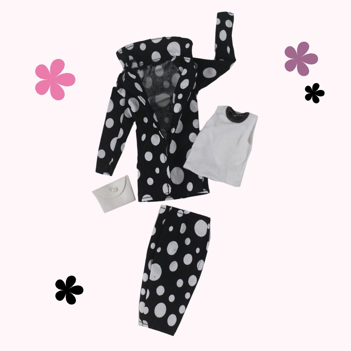 Büro Mode Outfit für Barbie Puppen Collection Kleider Weiss Schwarz