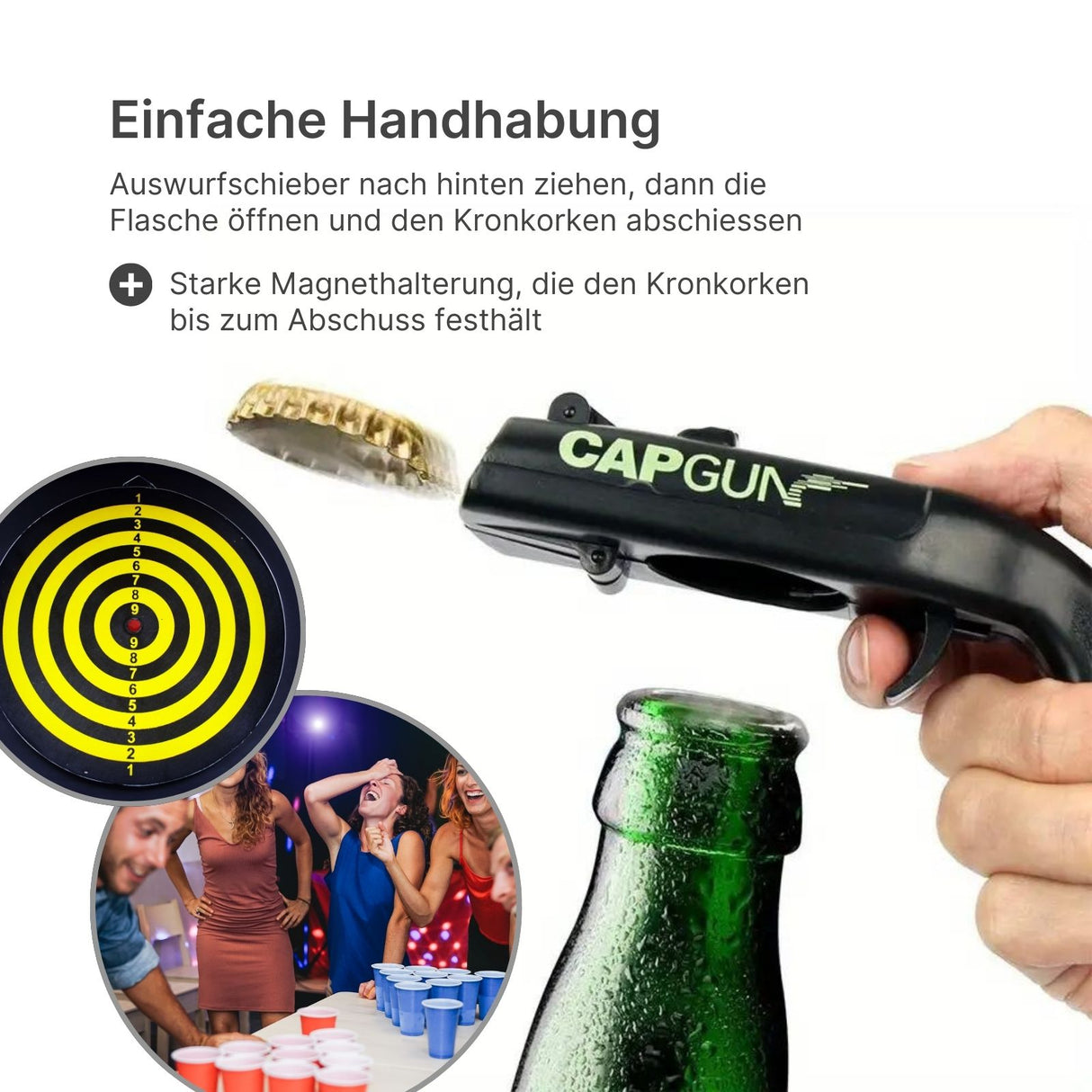 Cap-Gun-Bierflaschenöffner mit Kronkorken-Schleuder Flaschenöffner Kapselheber