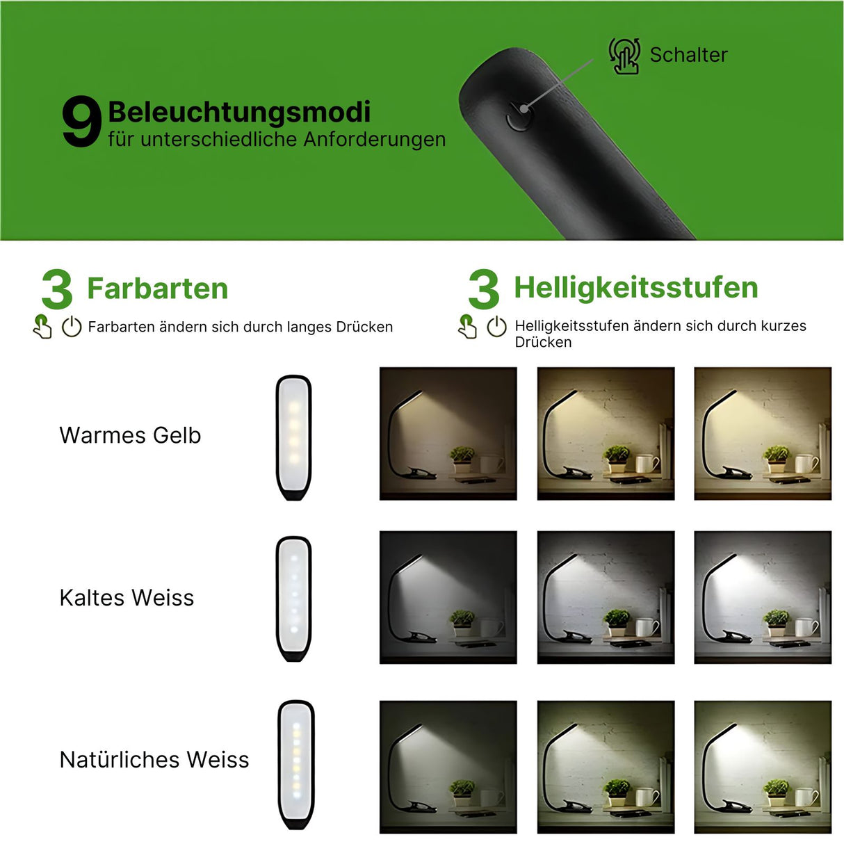 Leselampe LED USB-Leuchte Klemmleuchte Buchlampe Nachttischlampe