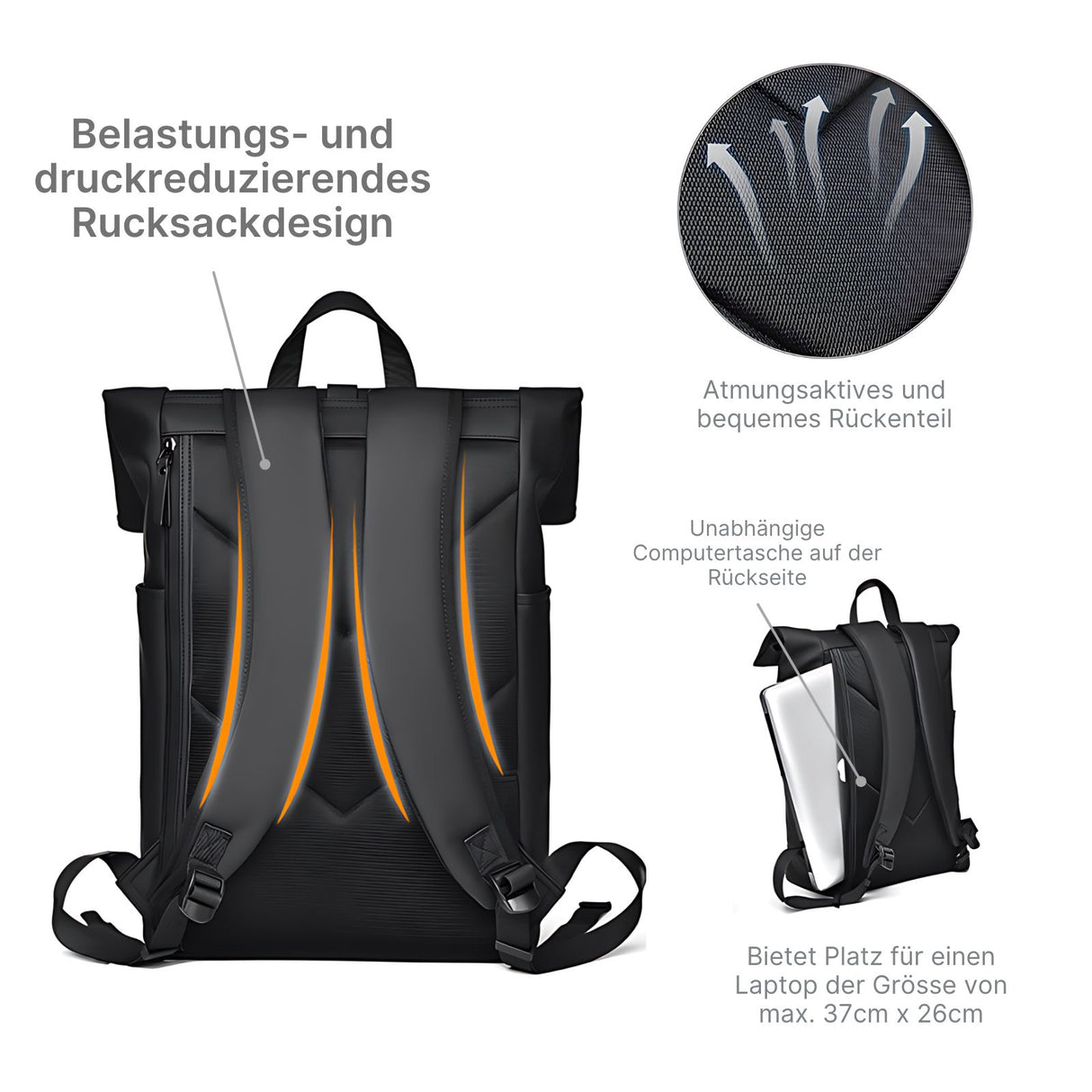 Roll-Top-Rucksack Laptop-Rucksack Roll-Up-Rucksack Roll-Top-Backpack
