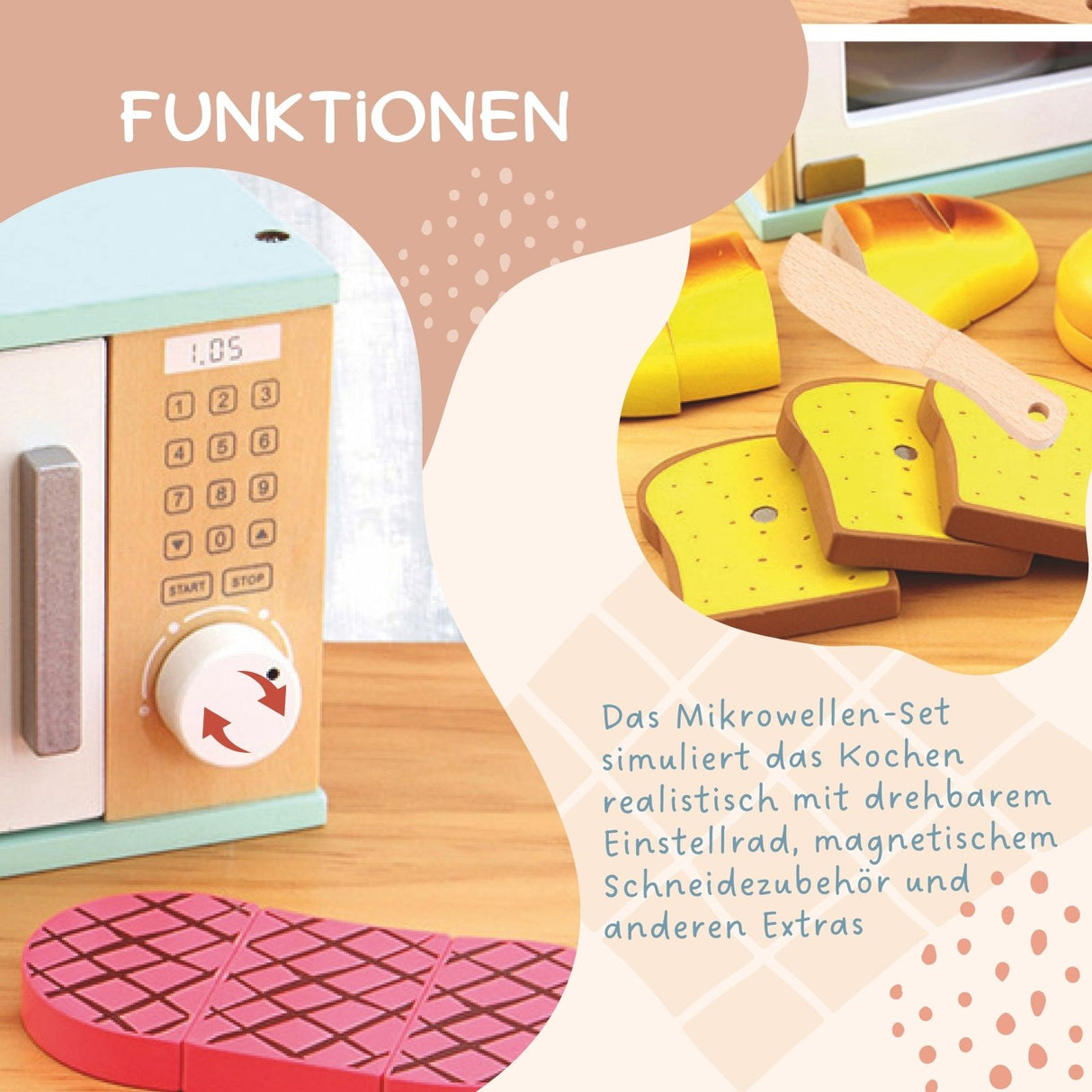 Spielzeug-Mikrowellen-Set aus Holz mit Zubehör Küchenspielzeug Kinderspielzeug
