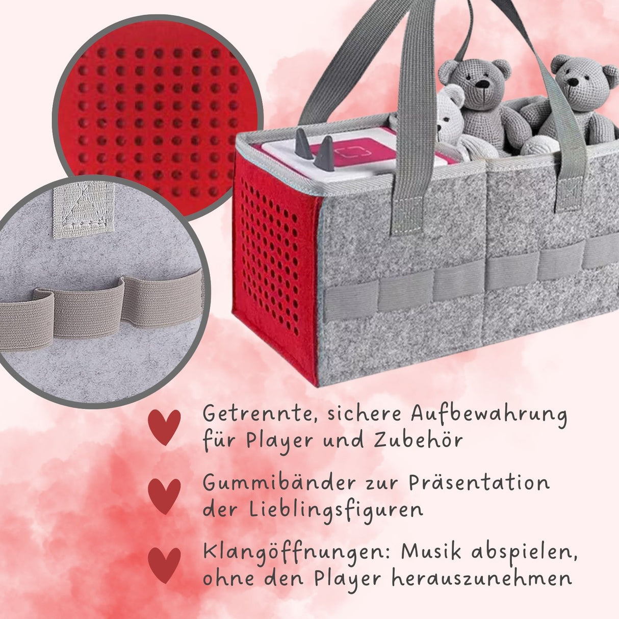 Aufbewahrungstasche für Hörspielbox und Figuren Organizer-Tasche für Hörspiel Rot