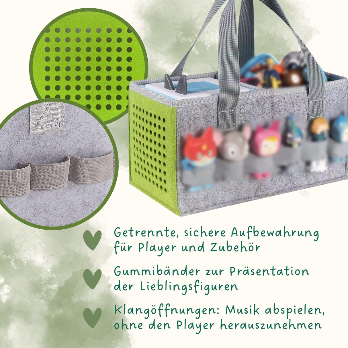 Aufbewahrungstasche für Hörspielbox und Figuren Organizer-Tasche für Hörspiel Grün