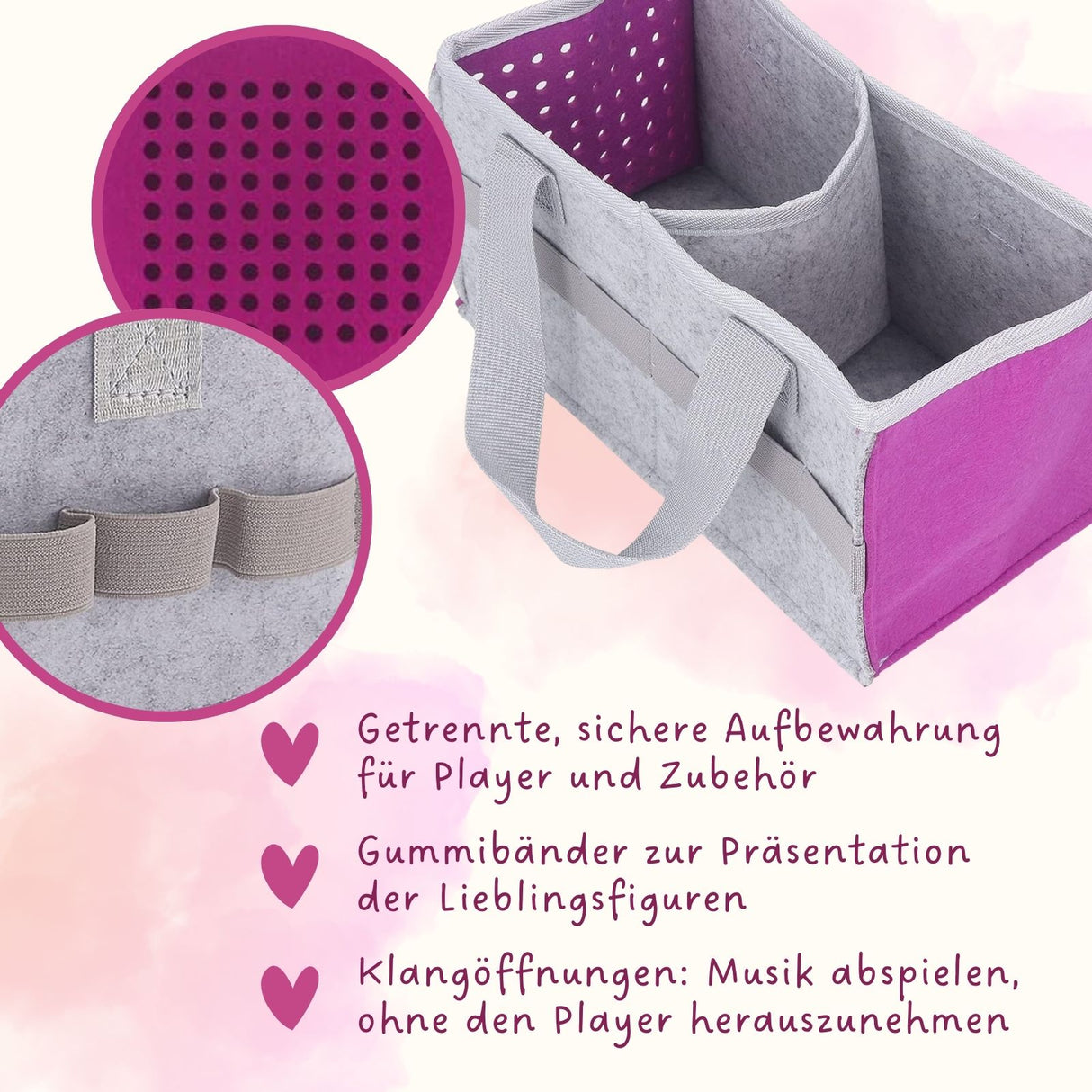 Organizer-Tasche für Hörspiel Aufbewahrungstasche für Hörspielbox und Figuren Pink