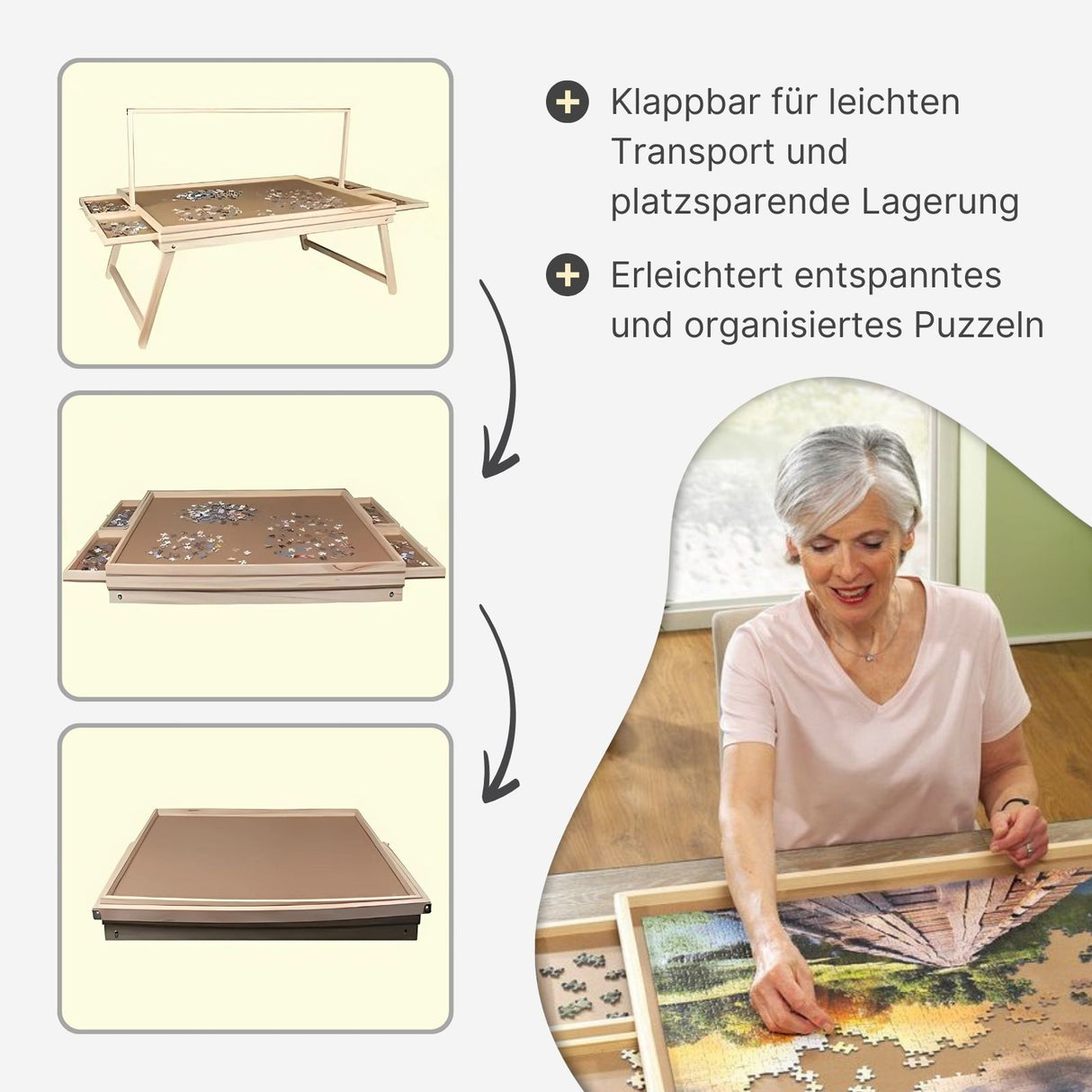 Puzzlebrett mit LED-Leiste und Auszügen Puzzletisch Puzzletafel Puzzleplatte