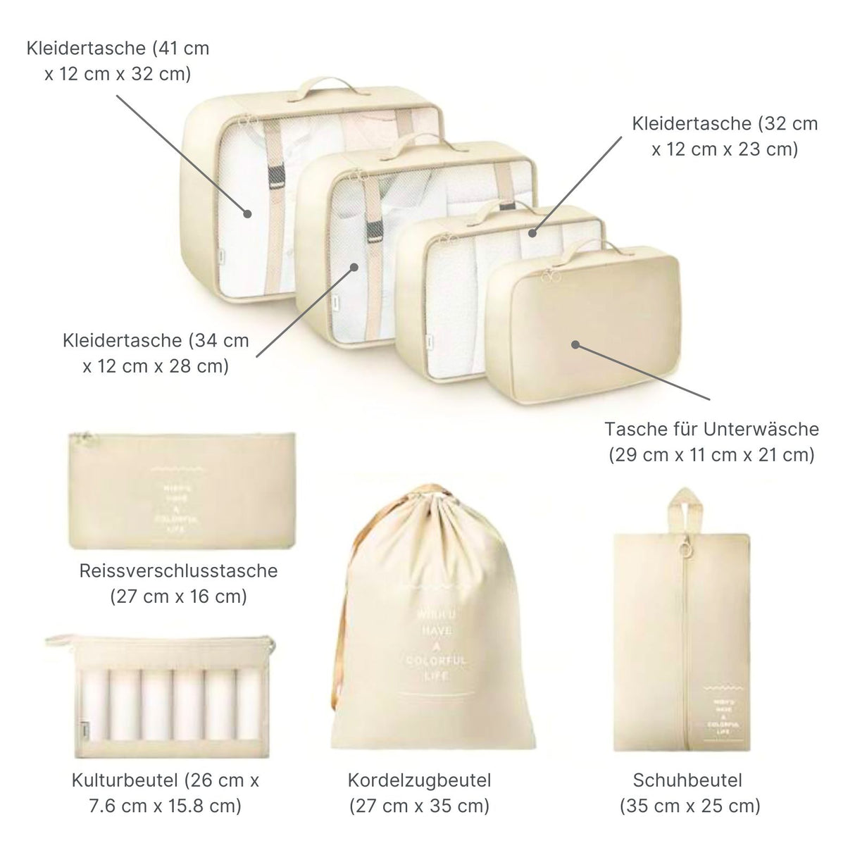 Reisebeutel Aufbewahrungsbeutel Koffer-Organizer Packsack Set