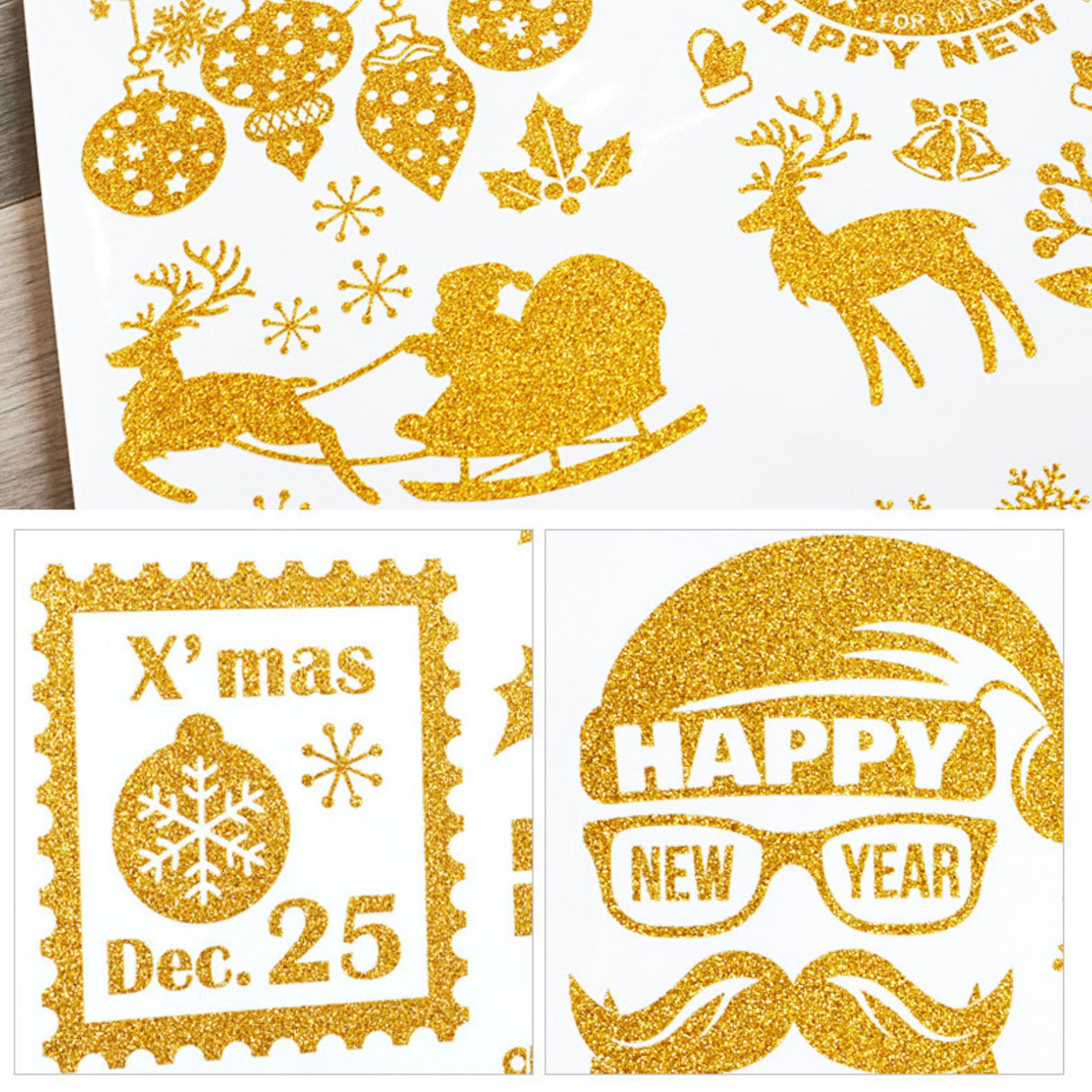 Weihnachtsaufkleber Fenstersticker Merry Christmas Happy New Year DIY Deko