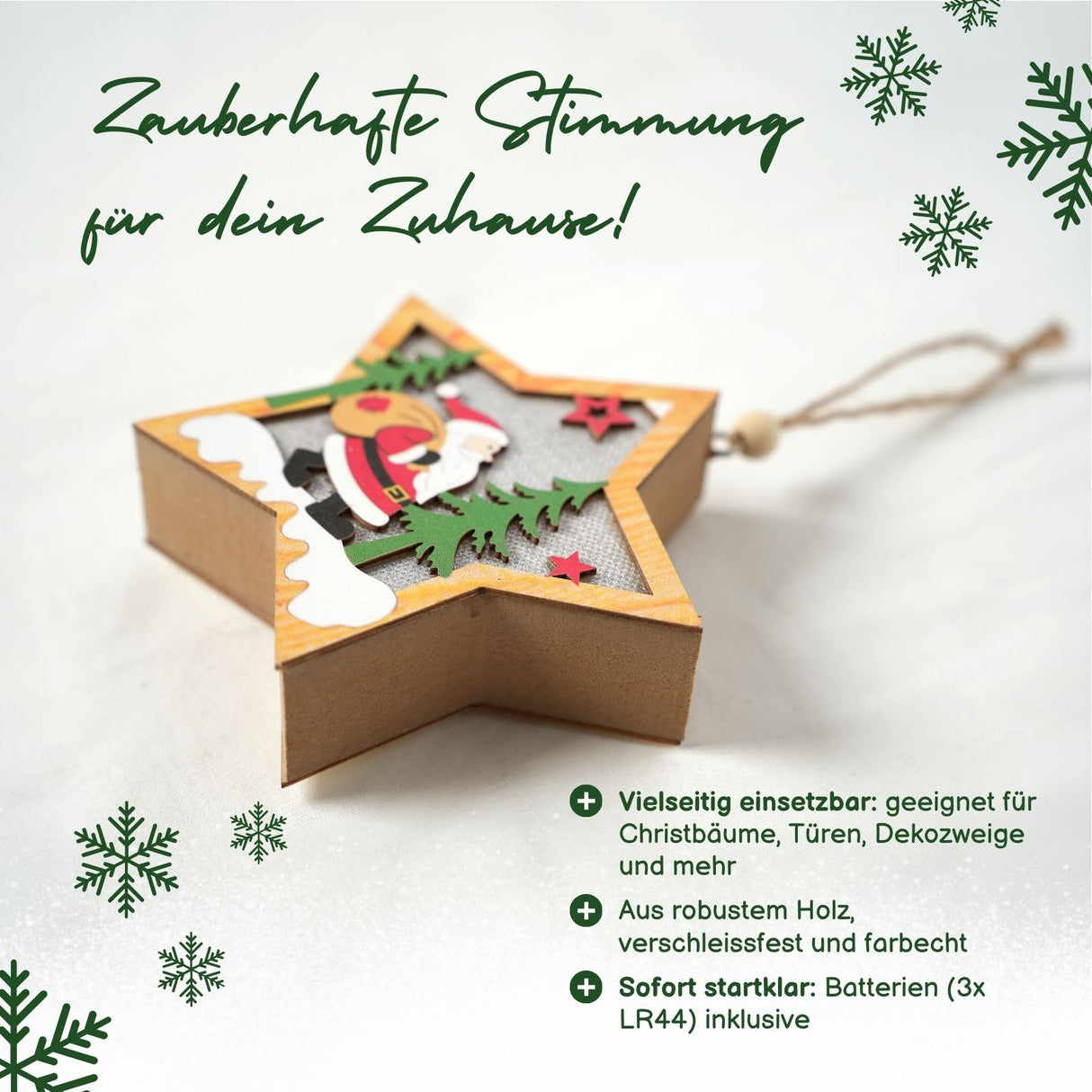 LED-Weihnachtsschmuck Holzdeko Weihnachtsdekoration Weihnachtsbaum-Anhänger