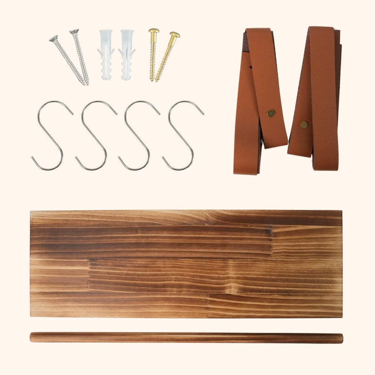 Wandregal 80cm mit Lederbändern und Holzstab Dekoregal Hängeregal