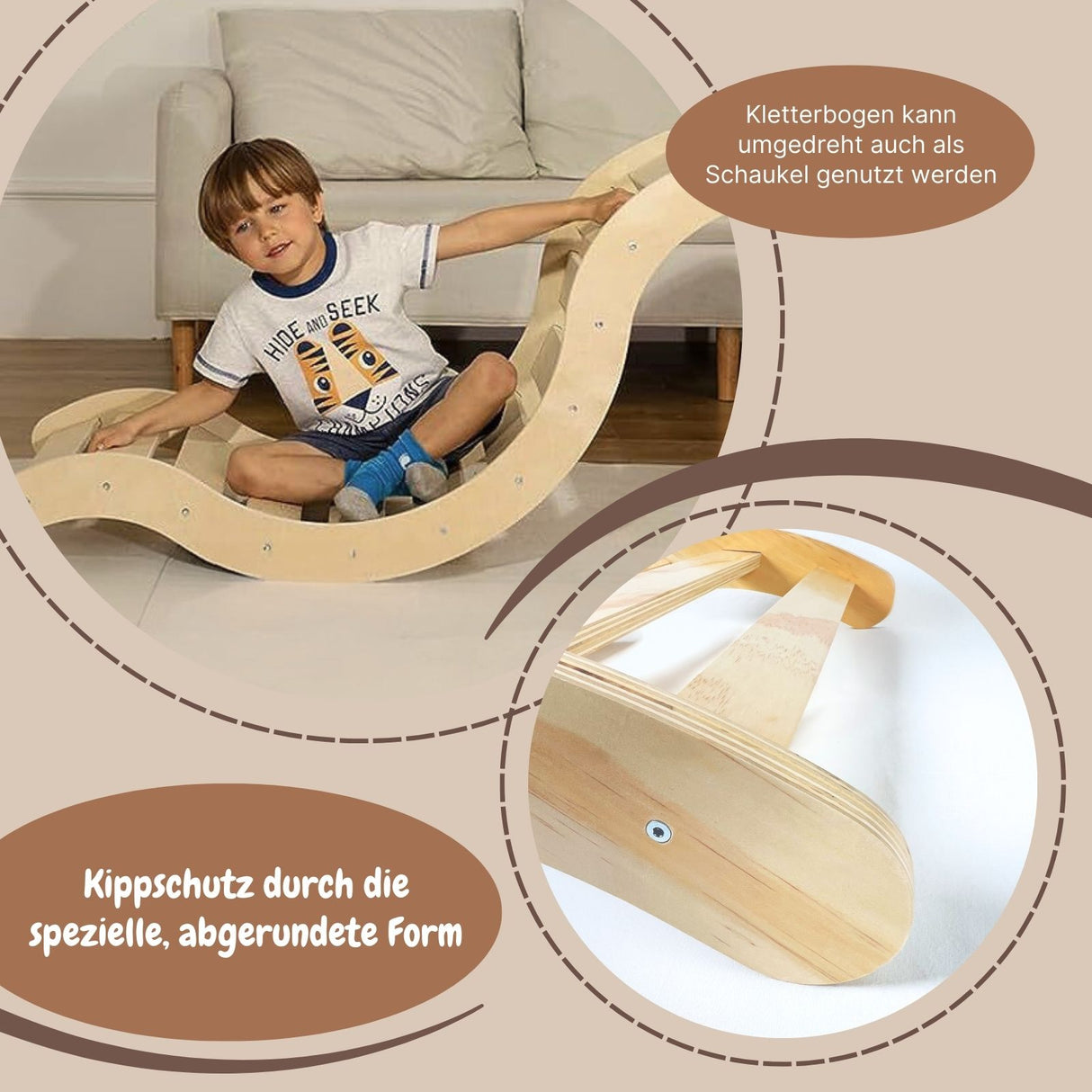 3-tlg. Holzklettergerüst Indoor-Kletterdreieck Schaukel Kletterbogen