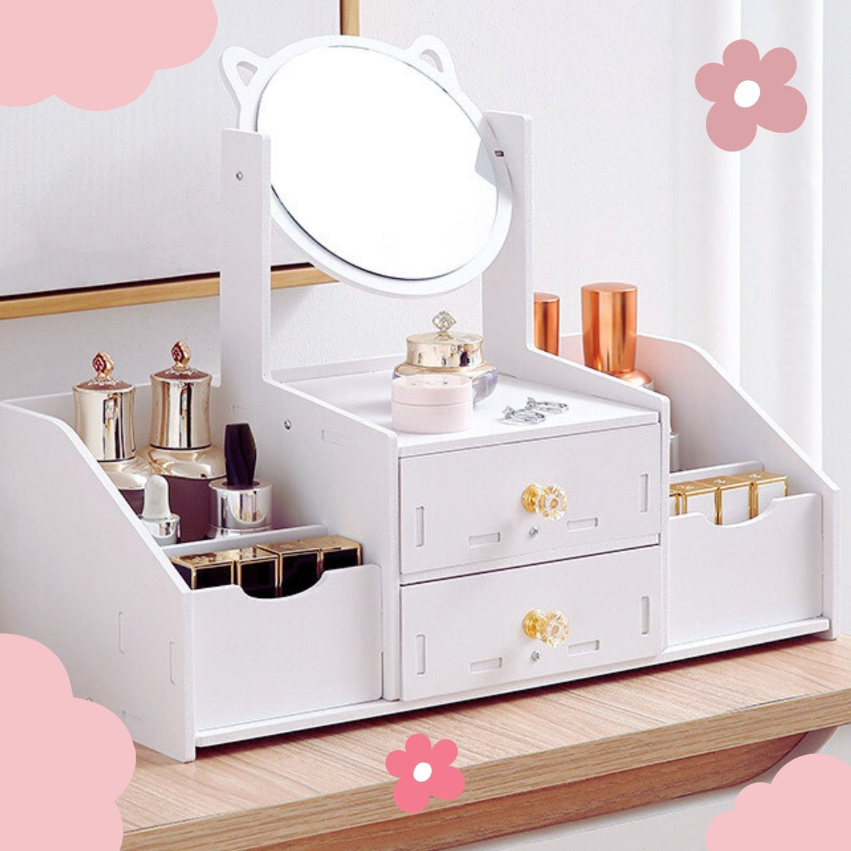 Kinder Spiel Make-up Spiegel Kosmetik-Aufbewahrungsbox Schmuck- und Beauty-Organizer