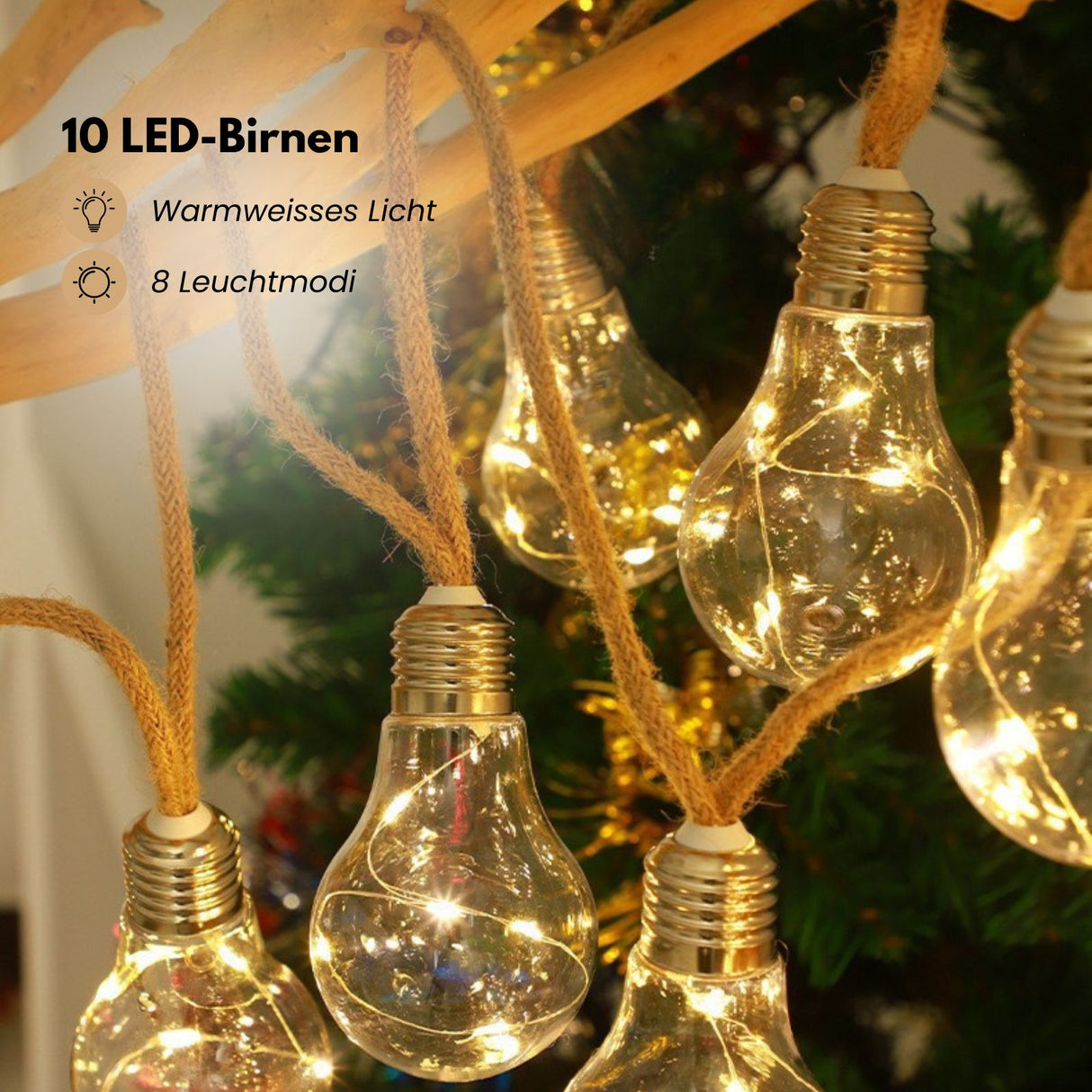 LED-Hanfseil-Lichterkette Solar-Leuchtkette Gartenbeleuchtung Lampe