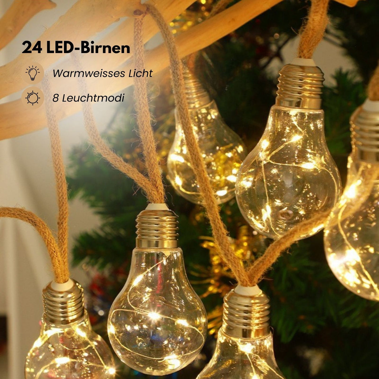 LED-Hanfseil-Lichterkette Lampe Gartenbeleuchtung Solar-Leuchtkette