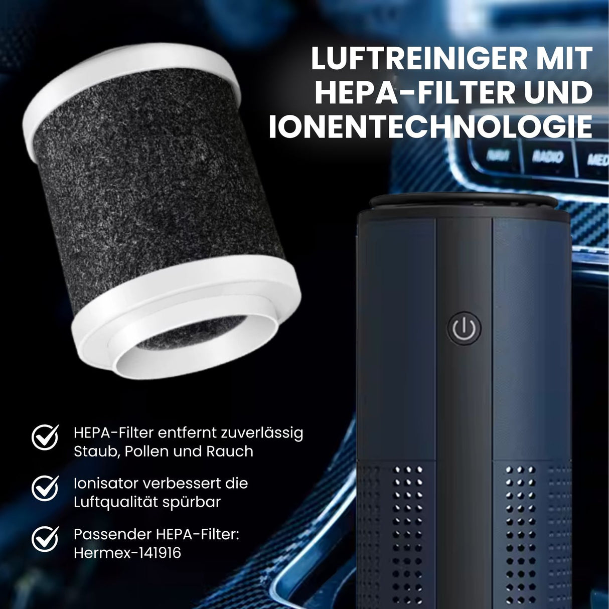 Auto-Luftreiniger Mobiler Luftfilter Mini-Luftreiniger Luftionisator