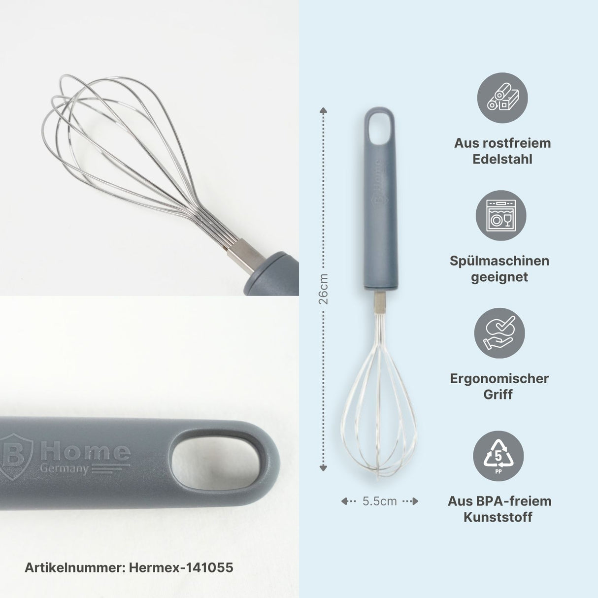 3-tlg. Schneebesen-Set Rührbesen Schwingbesen Schlagbesen Handquirl