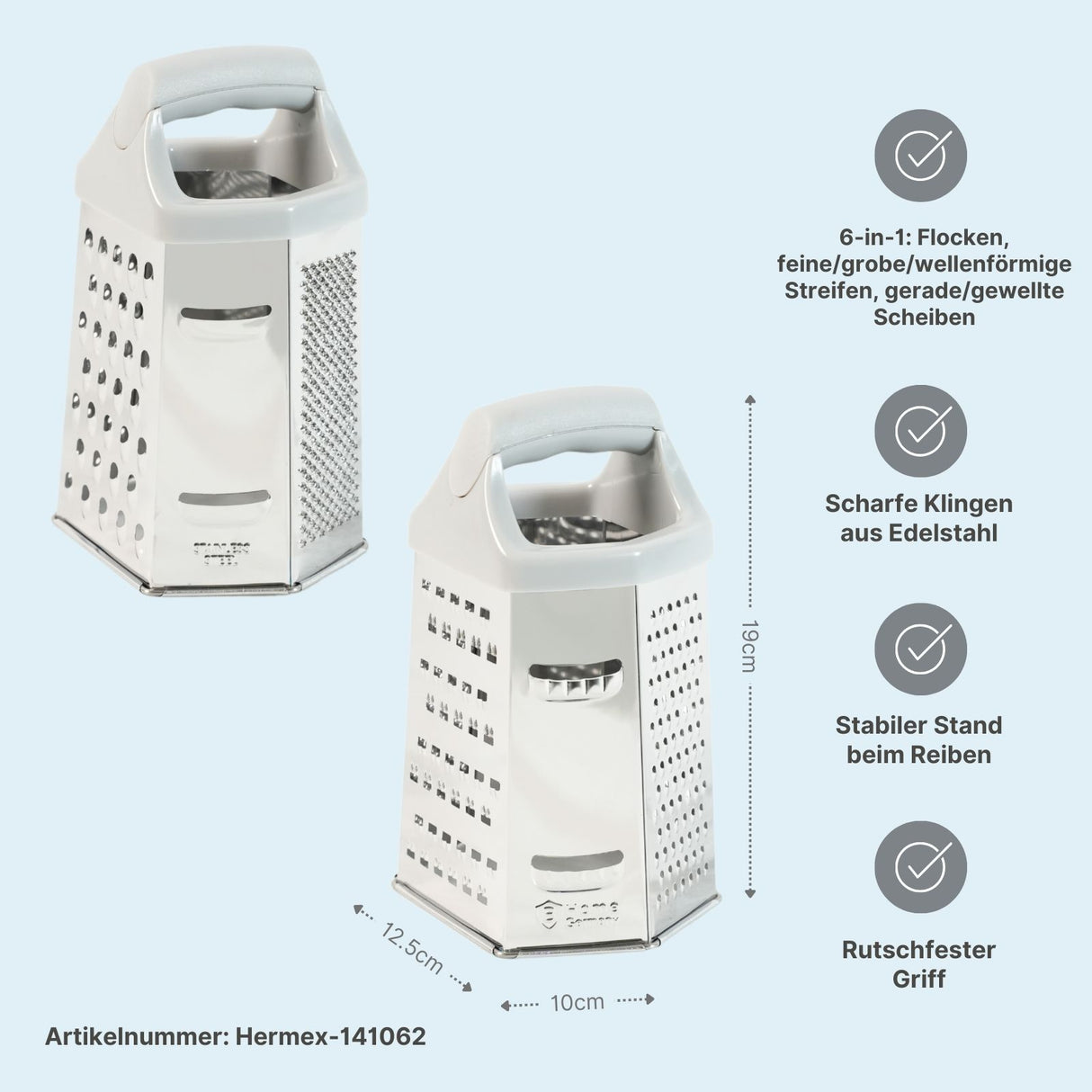 4er-Set Edelstahl-Küchenreiben L & XL Handreiben Gemüsereiben