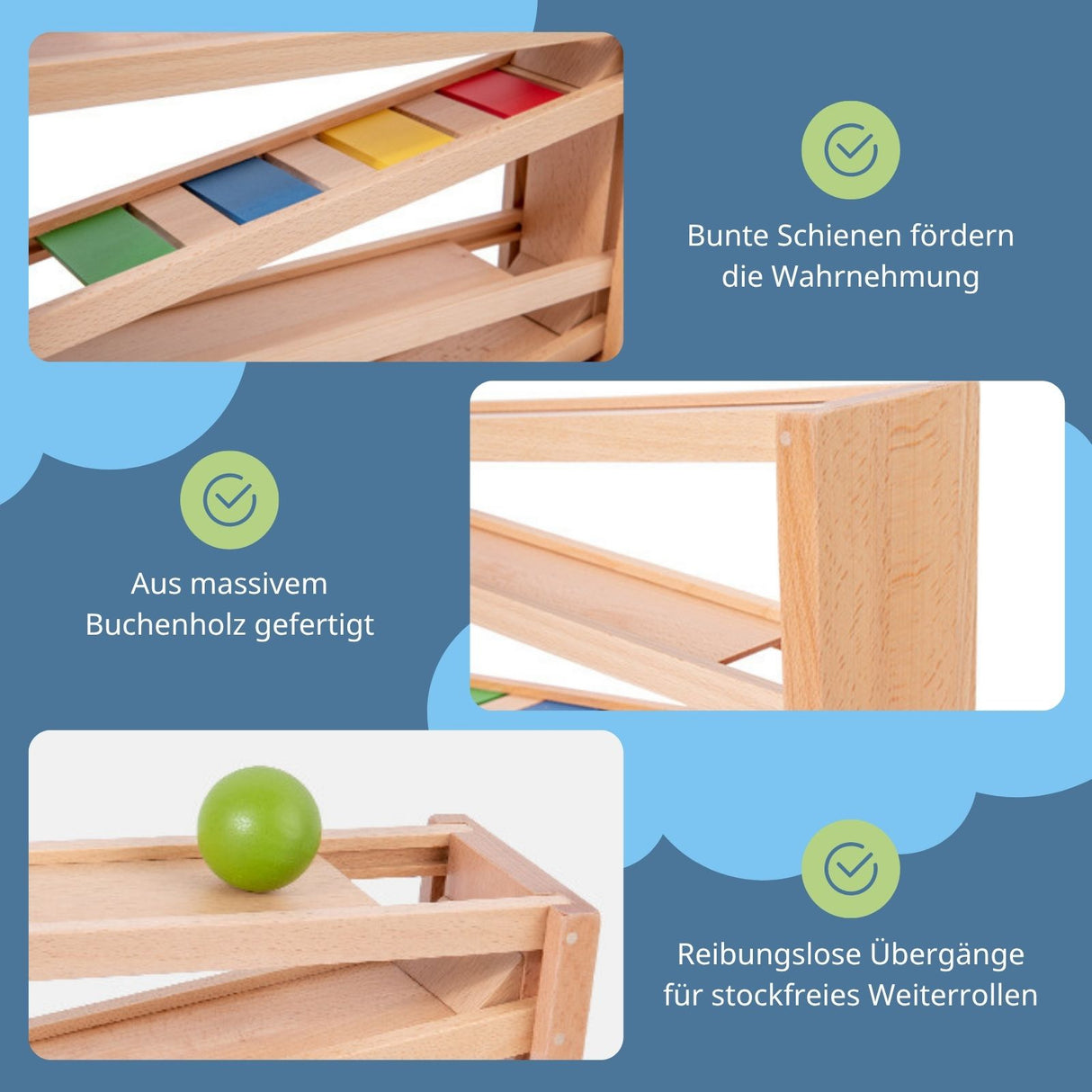 Holz-Rollbahn Kinderspielzeug Holzspielzeug Kugelbahn Murmelbahn