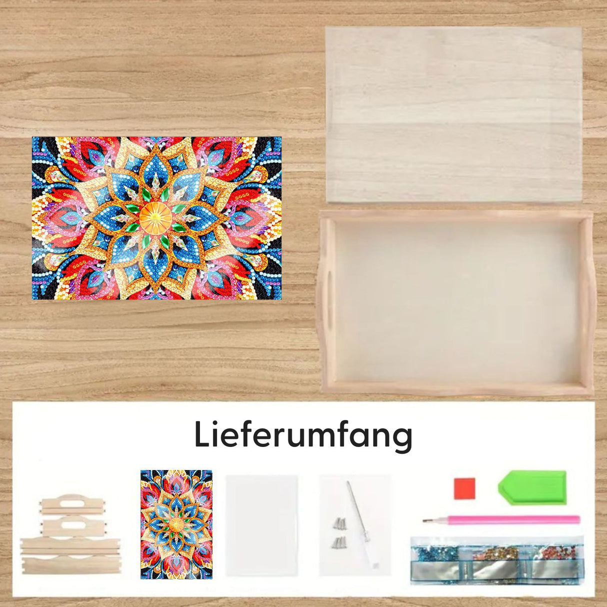 Diamond Painting Serviertablett Blume Servierplatte Holztablett