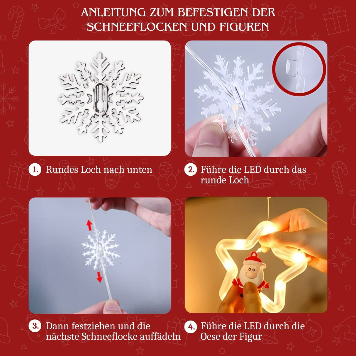 LED Weihnachtslichterkette 3m Sternen-Lichterkette mit Schneeflocken