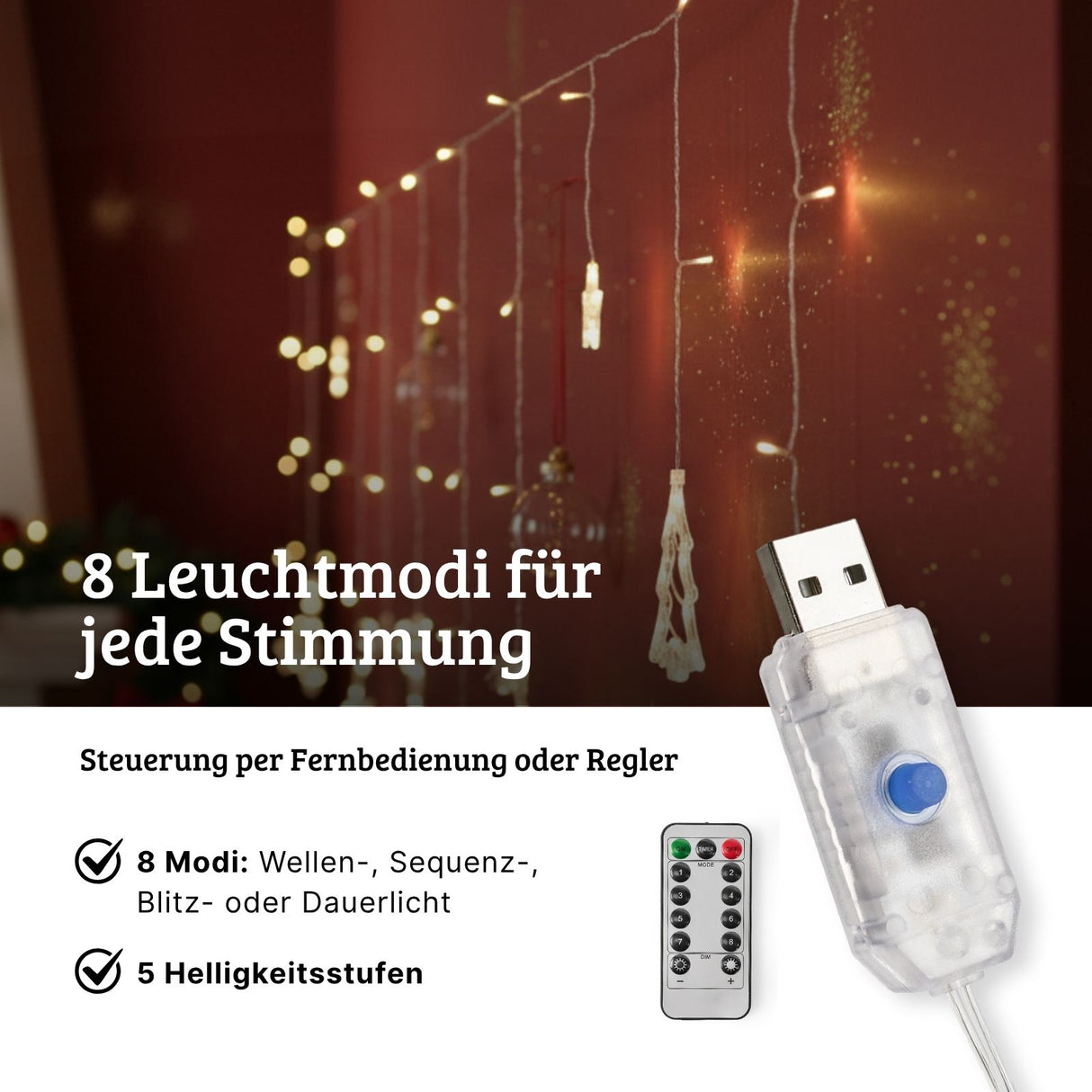 LED Weihnachtslichtervorhang 3.4m Leuchtkette Weihnachtsvorhanglichter