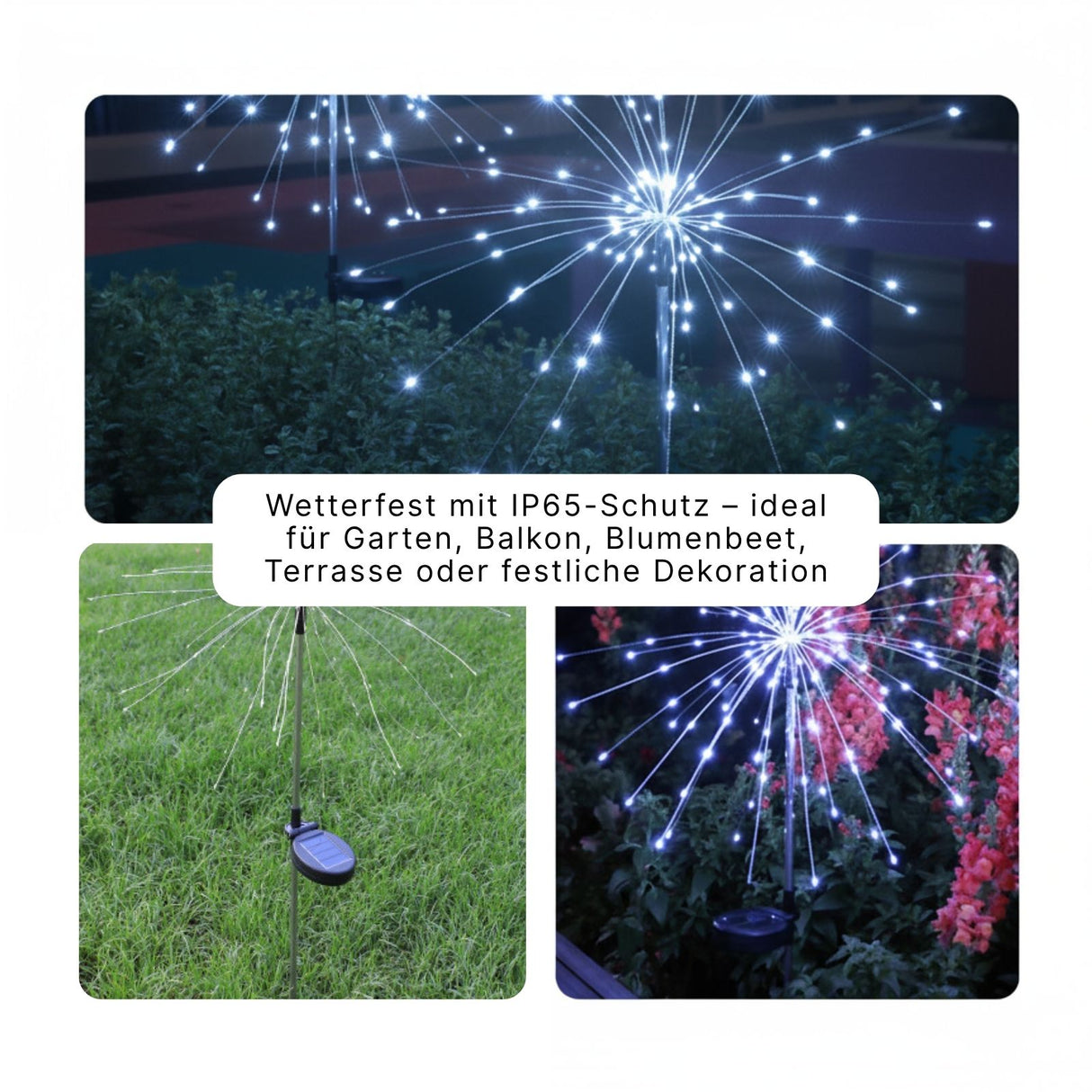 2er-Set LED Solar-Feuerwerkslichter Gartenleuchte Lichterkette Deko