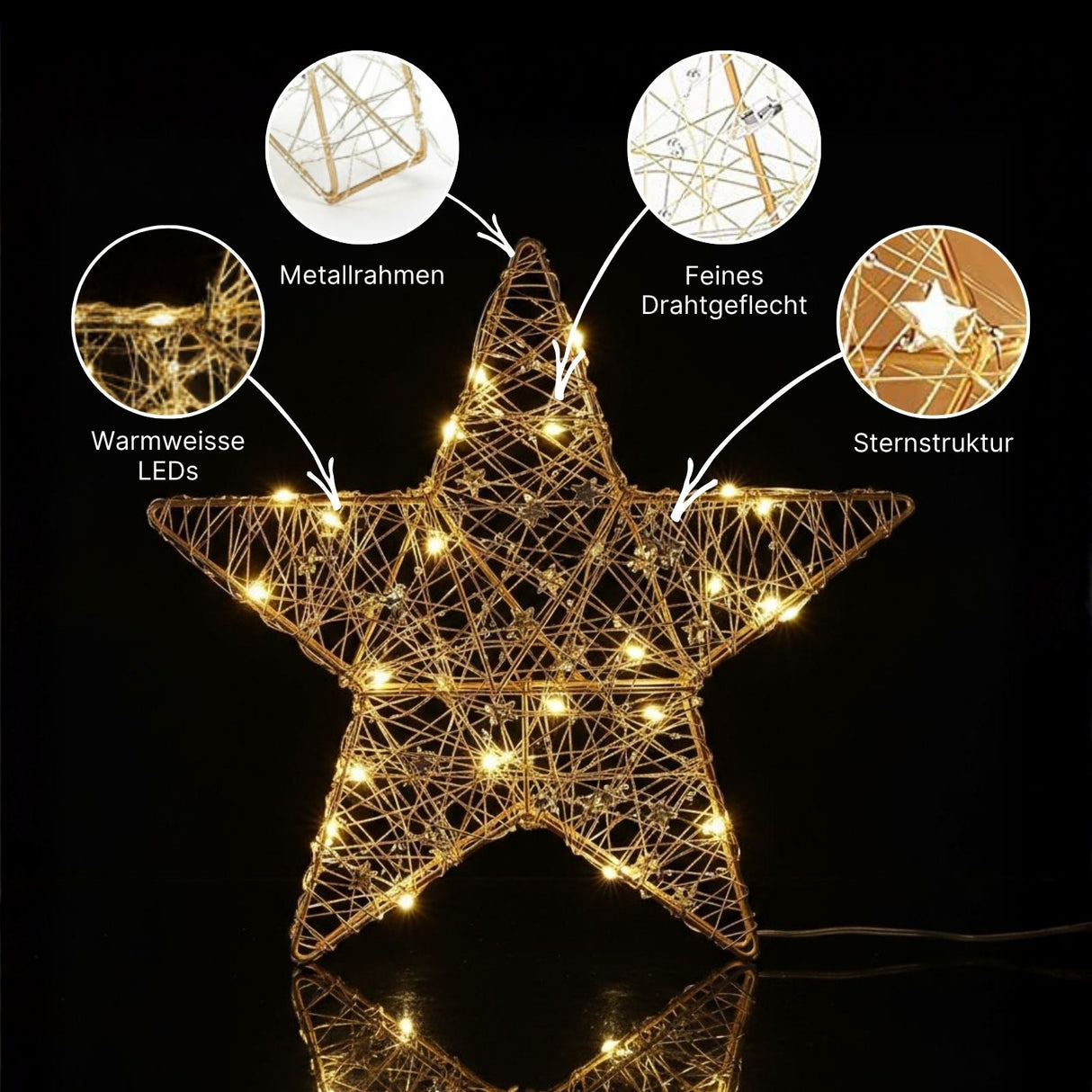 LED-Dekostern 3D Leuchtstern Drahtstern Weihnachtsstern Metallstern
