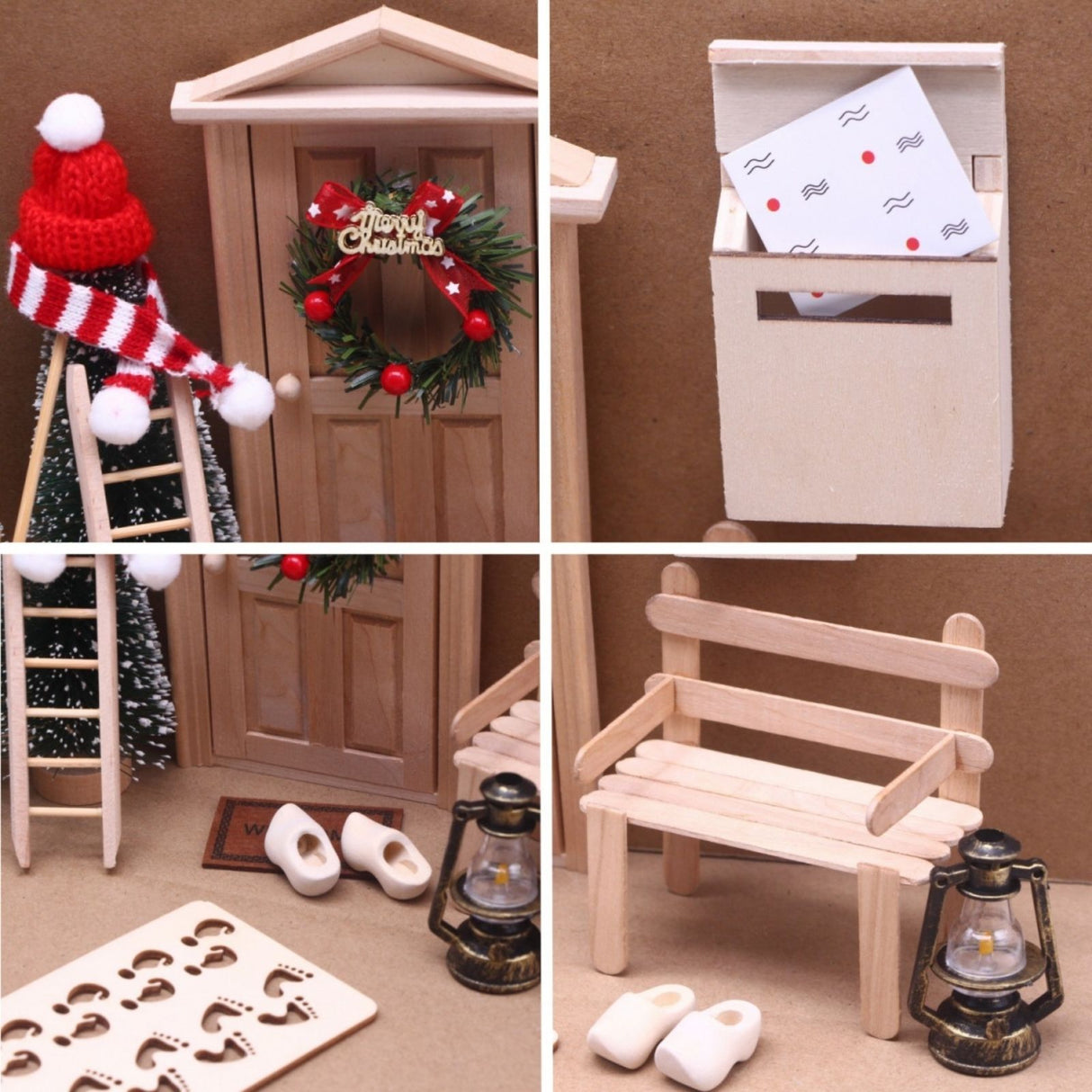 24-tlg. Wichteltür-Set Weihnachtsdeko Miniaturwelt Elfentür-Zubehör