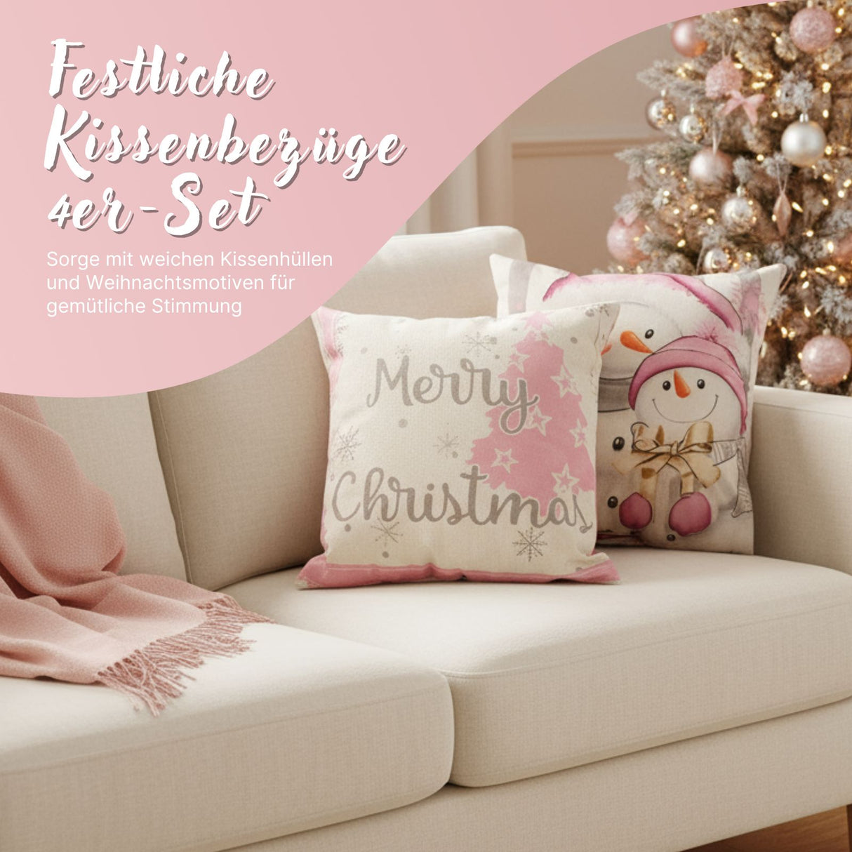 4er-Set Weihnachts-Kissenbezug Kissenhülle Dekokissen-Bezug Zier-Bezug