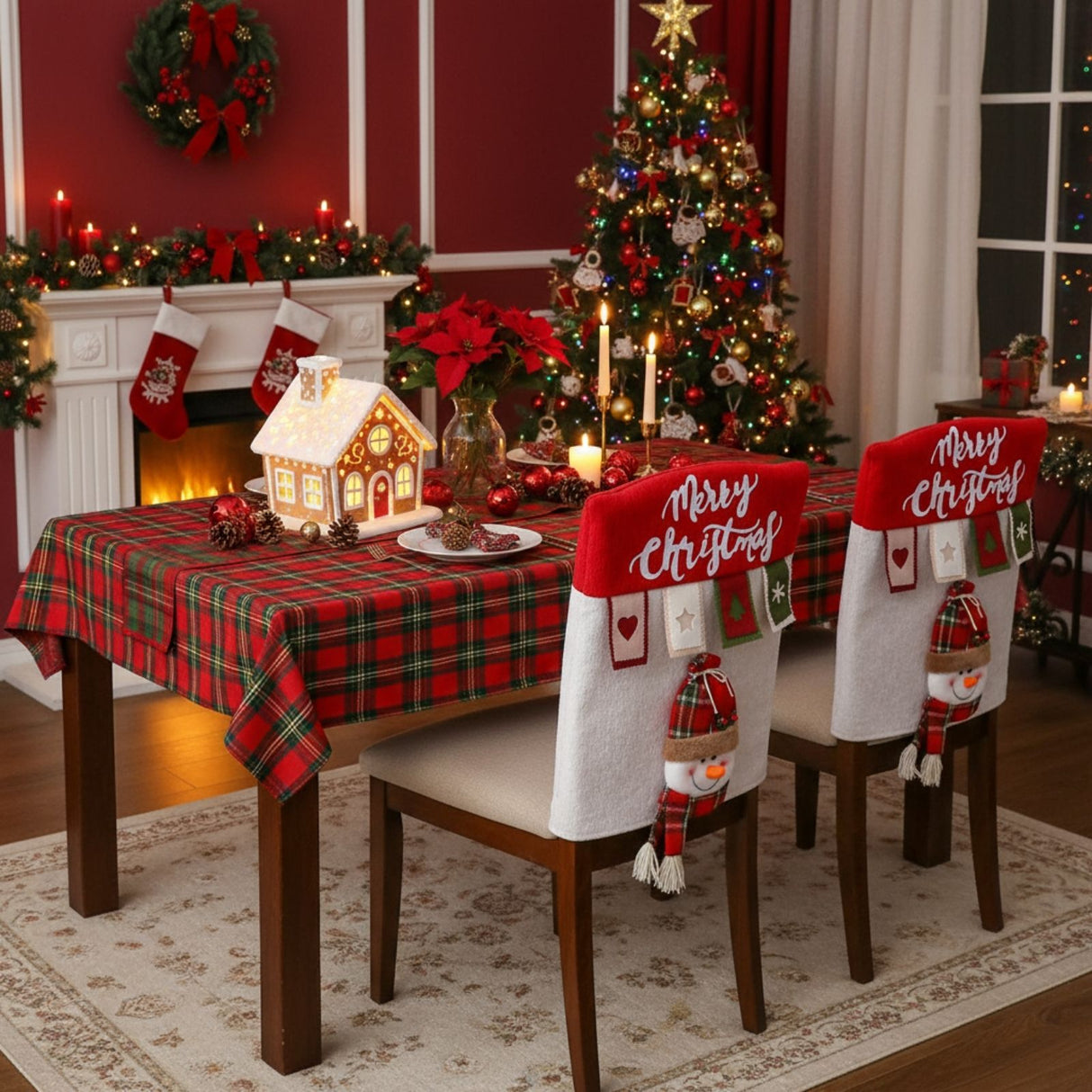 Stuhlhusse mit Schneemann Weihnachts-Stuhldeko Stuhlbezug Stuhlüberzug