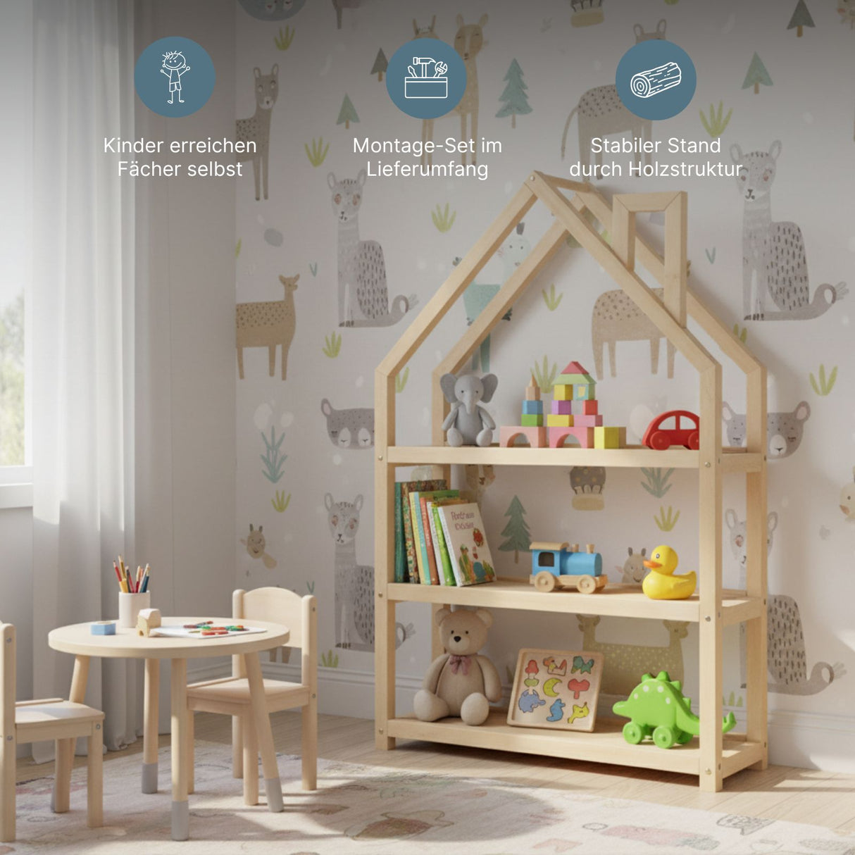 Holz-Aufbewahrungsregal Bücherregal Spielzeugregal Kinderzimmer-Regal