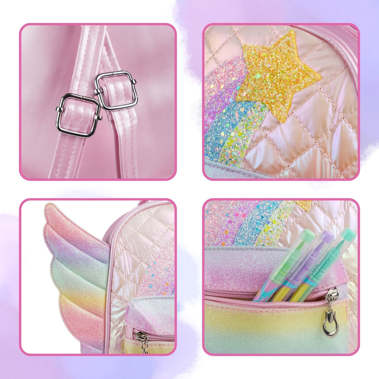 Kinderrucksack mit Flügeln Kindergartenrucksack Glitzer-Rucksack