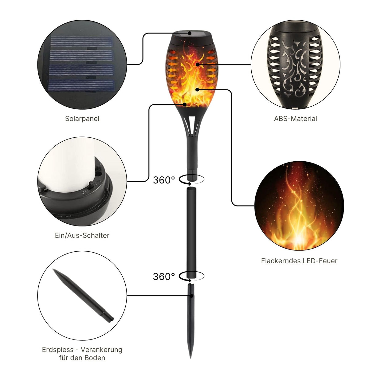 LED Solar-Gartenleuchte Gartenbeleuchtung Gartenfackel Flammenlampe